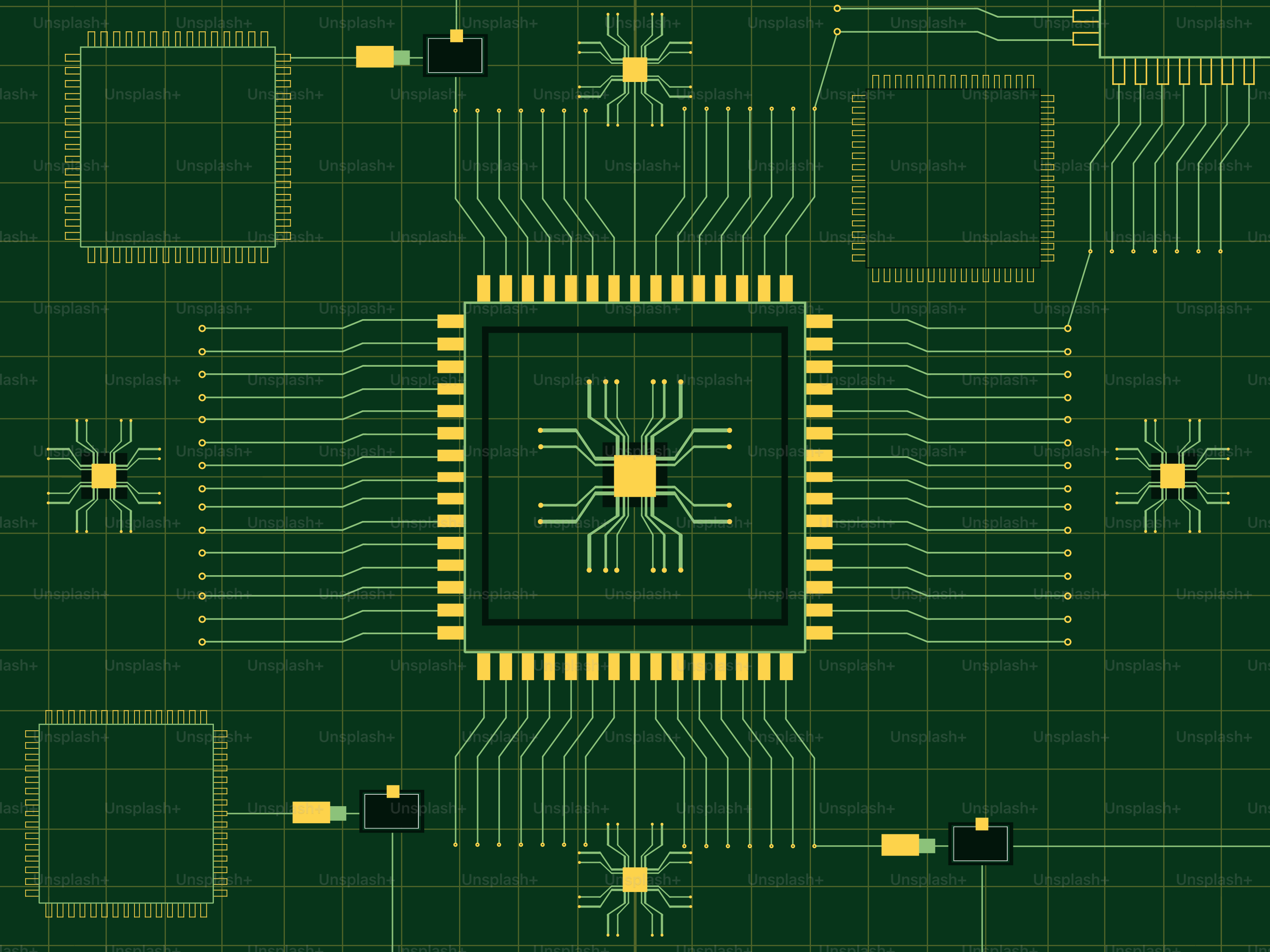 Digital circuit board with microchips and connections