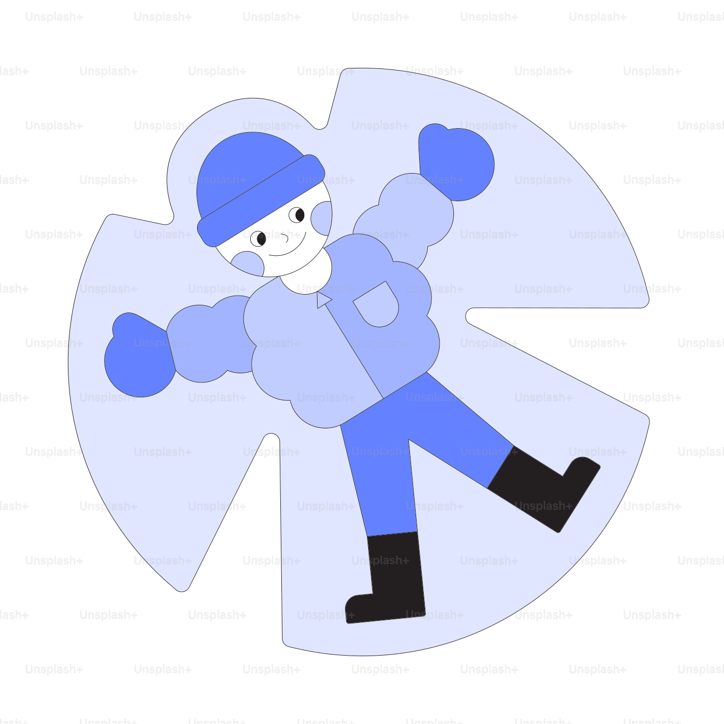 A person making a snow angel on white background