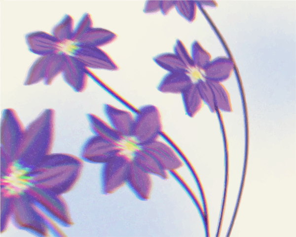 淡い背景に繊細な茎を持つ紫色の花。