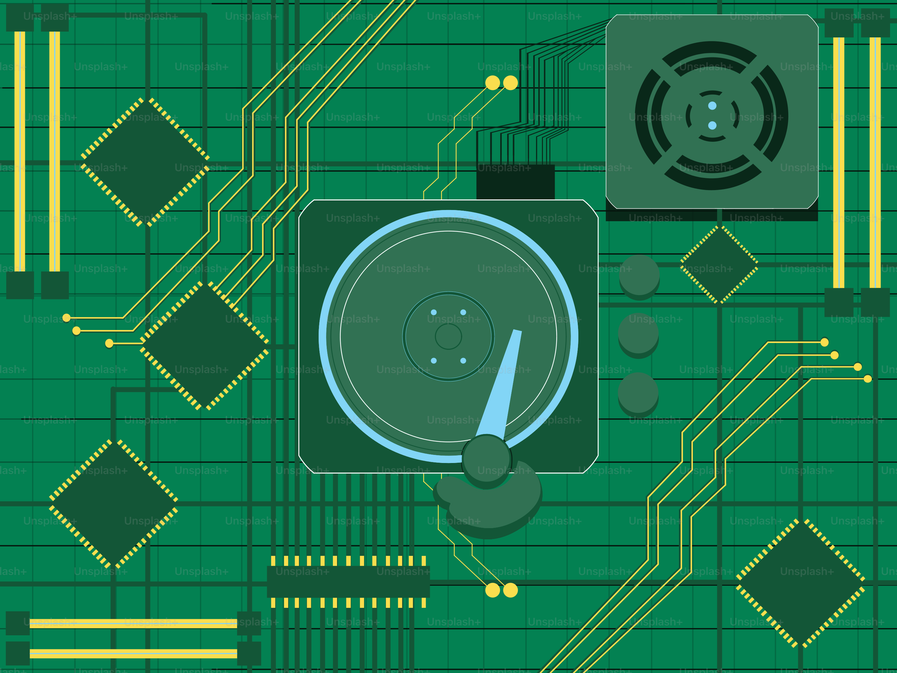 Green circuit board with technological components