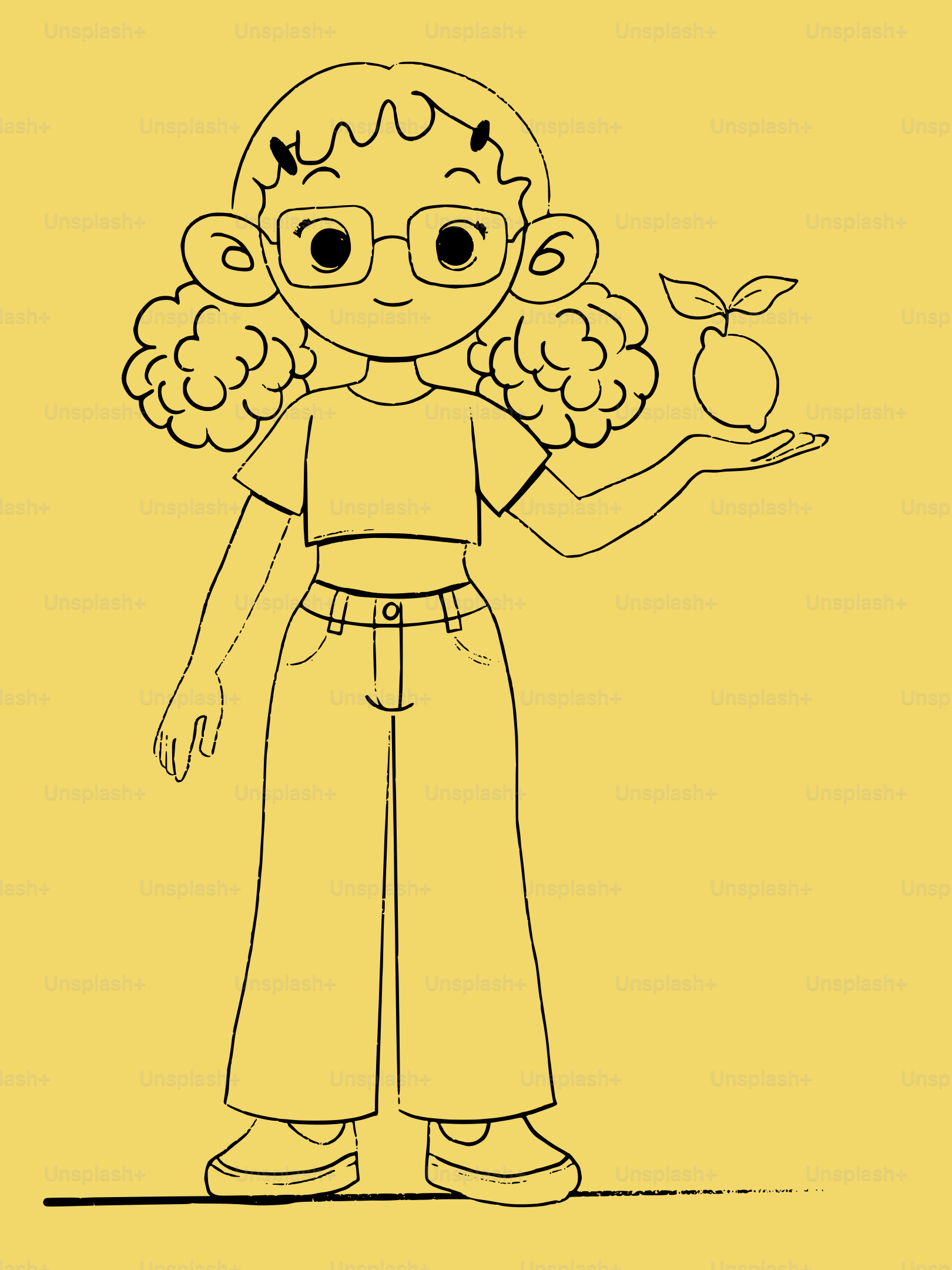 A stylized drawing of a person holding a lemon.