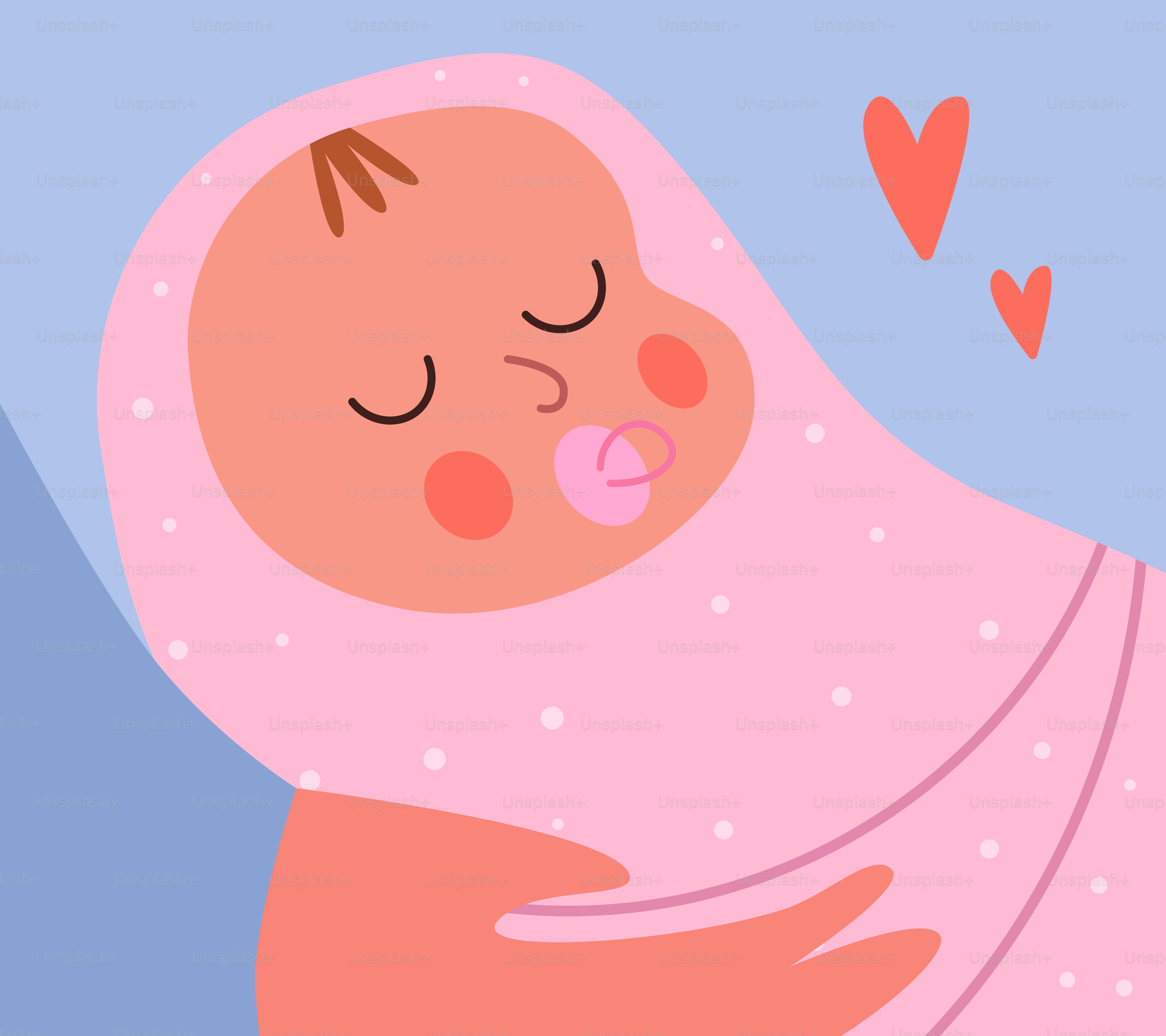 A baby sleeping peacefully with a pacifier and hearts.