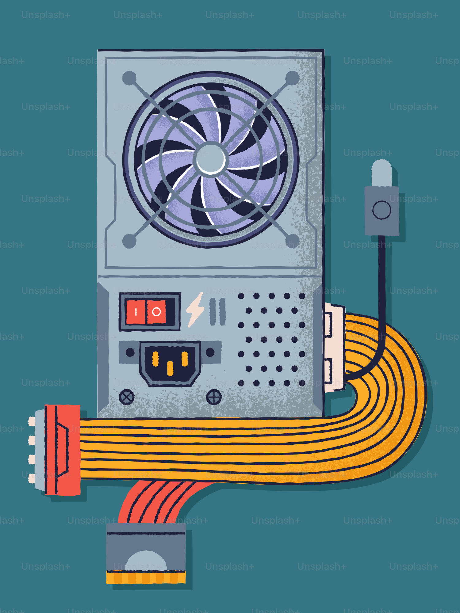 Computer power supply unit with cables