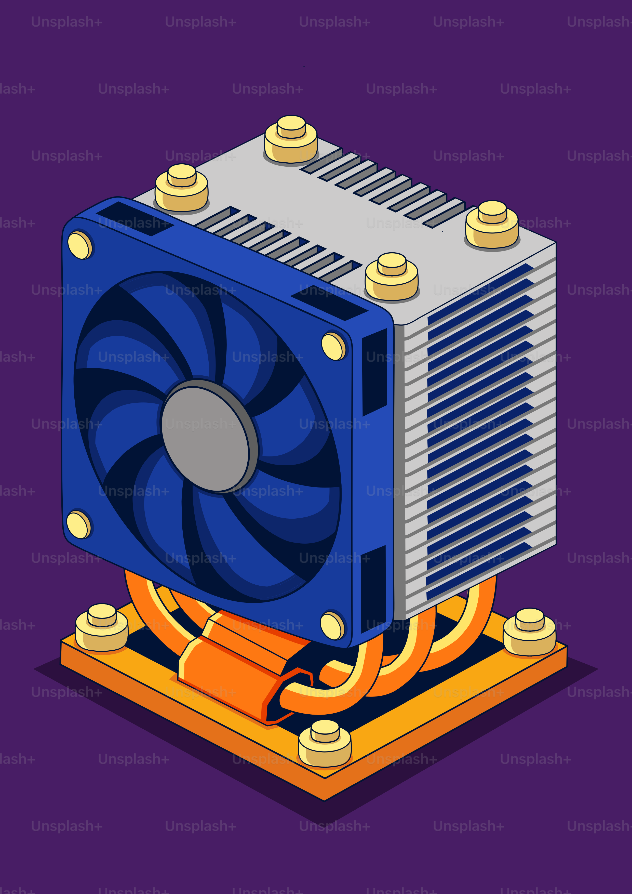 Computer cpu cooler with blue fan and copper heat pipes