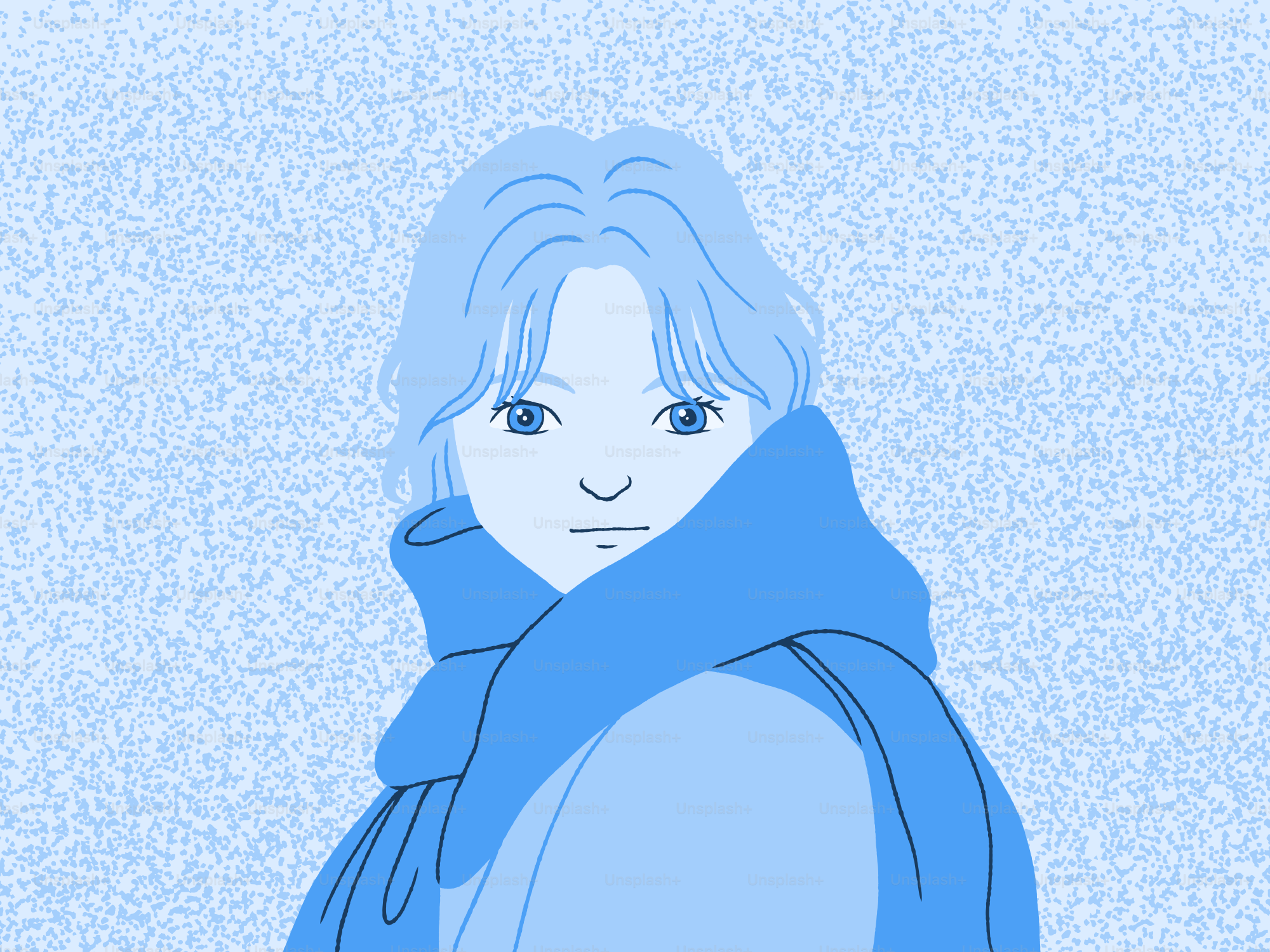 A person with blue hair and scarf