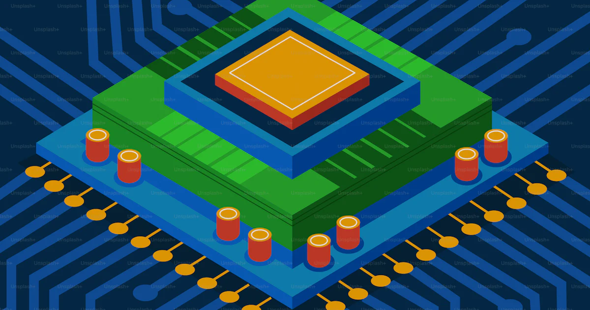 Colours Computer Chip Close-up of a colorful computer chip on a circuit board vector ...