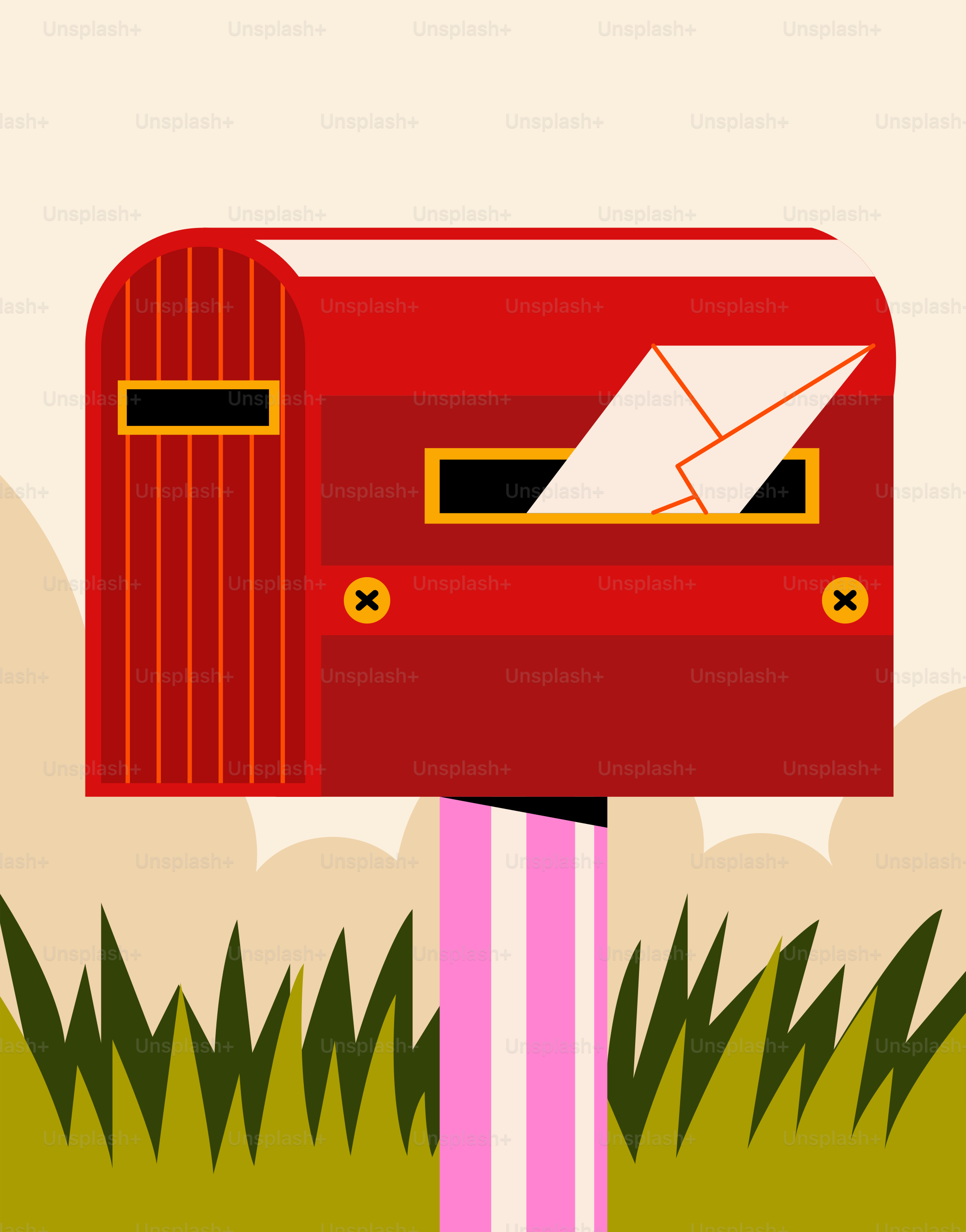 A red mailbox with an envelope inside.