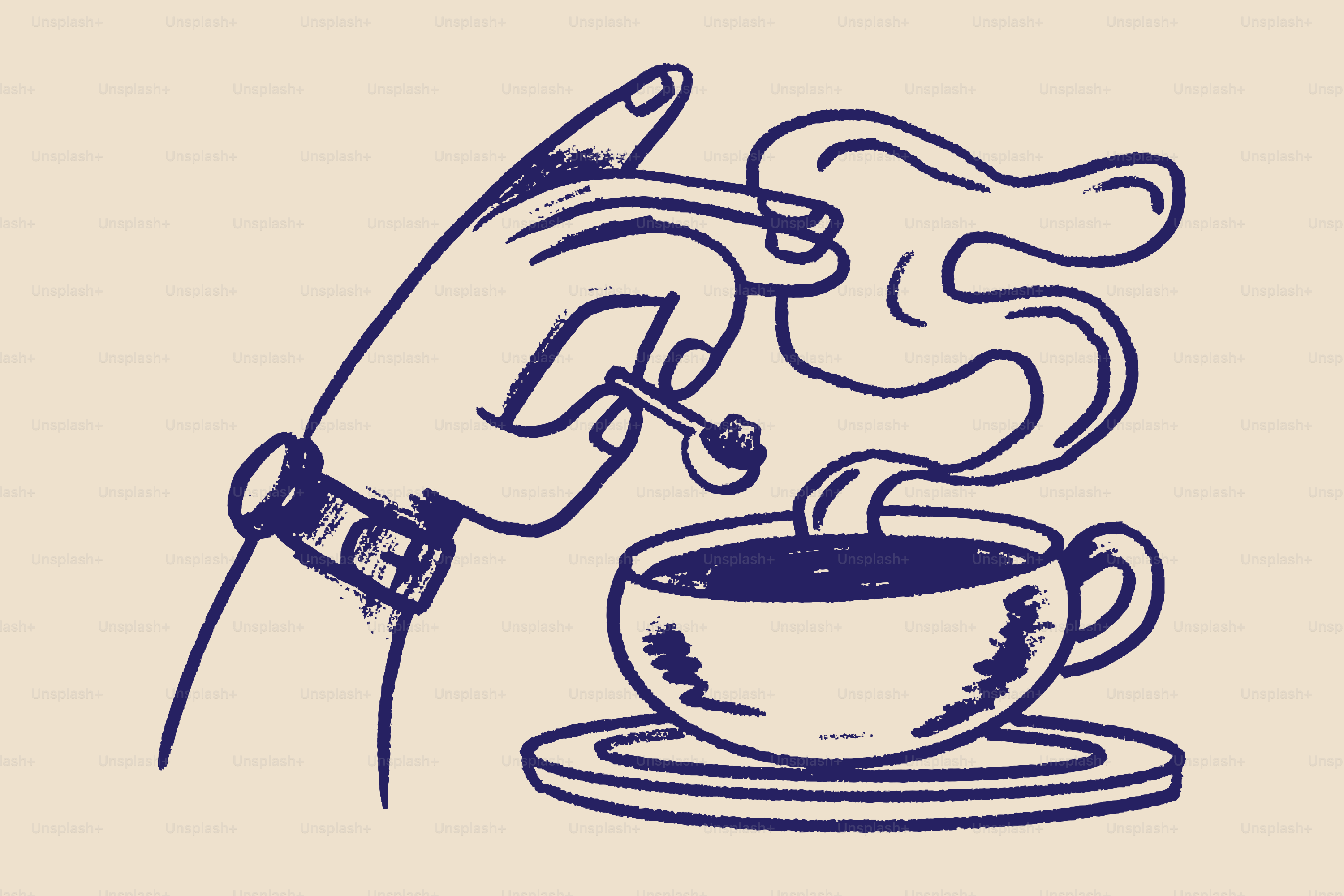 Hand stirring hot coffee with steam rising