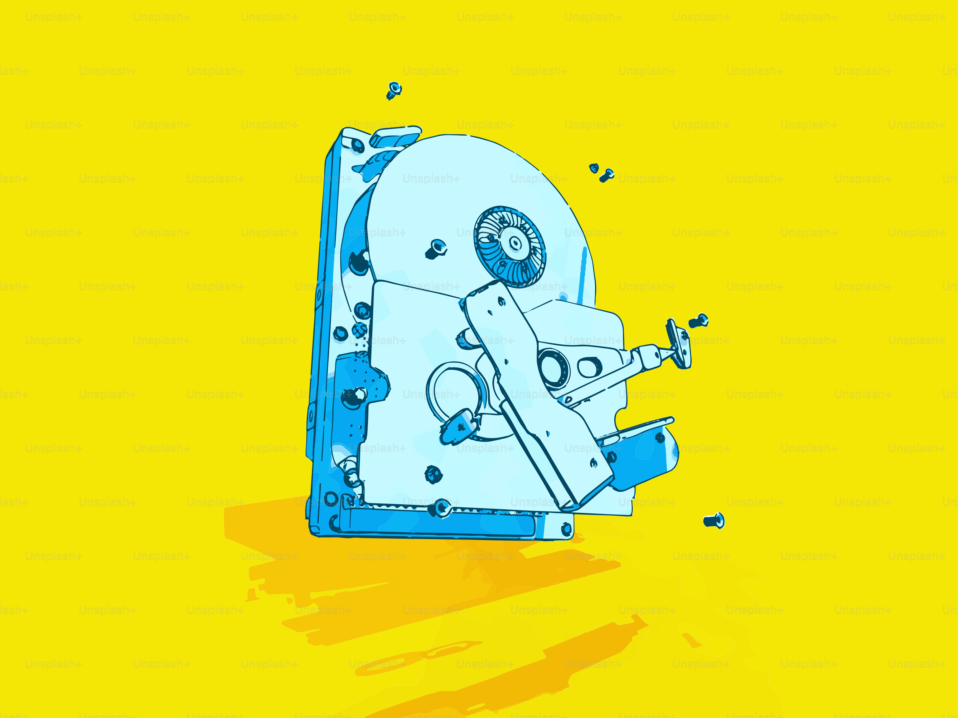 A blue hard drive on a yellow background
