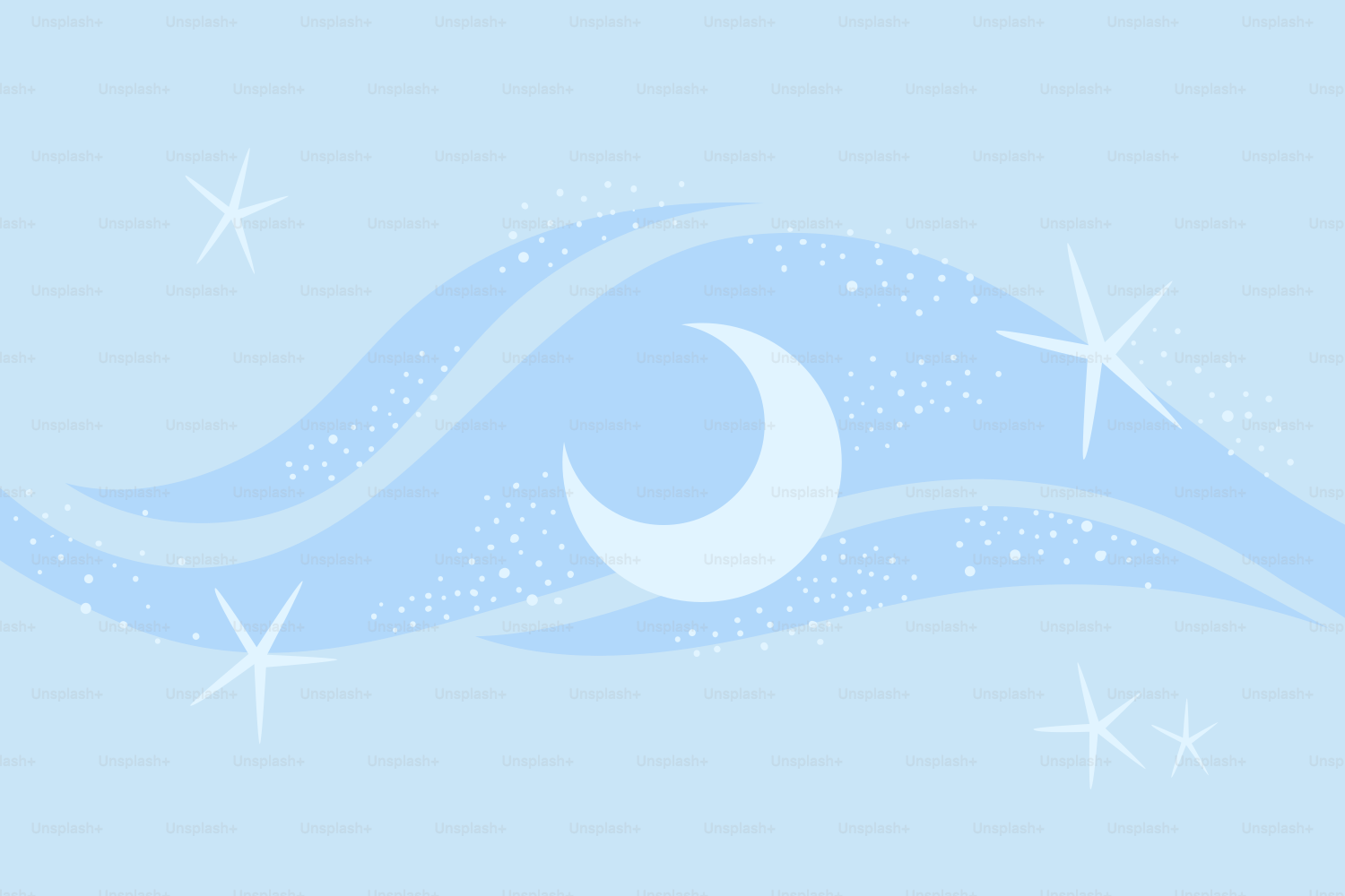 三日月と星と波が輝く
