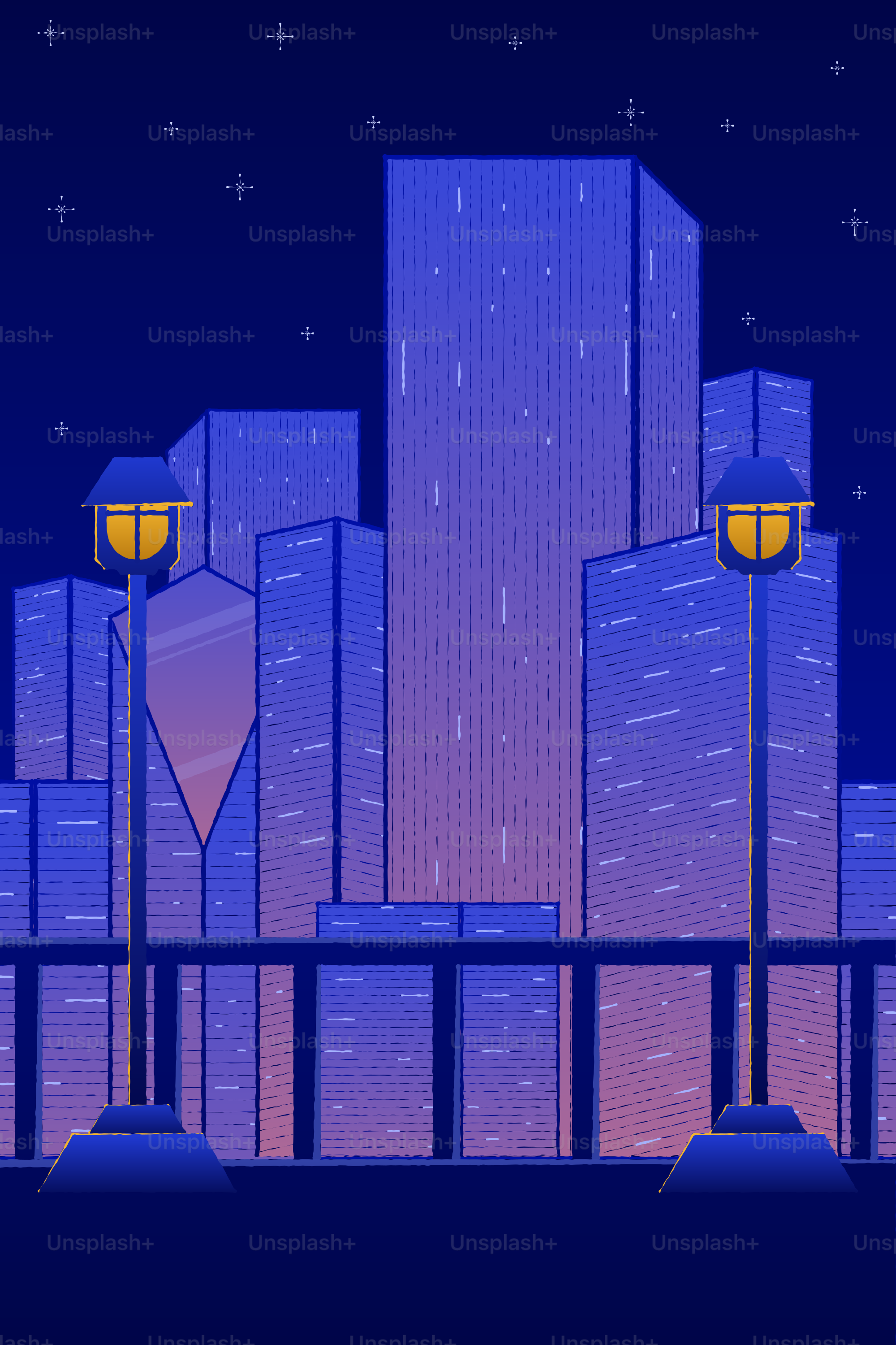 Pixelated cityscape with glowing streetlights at night