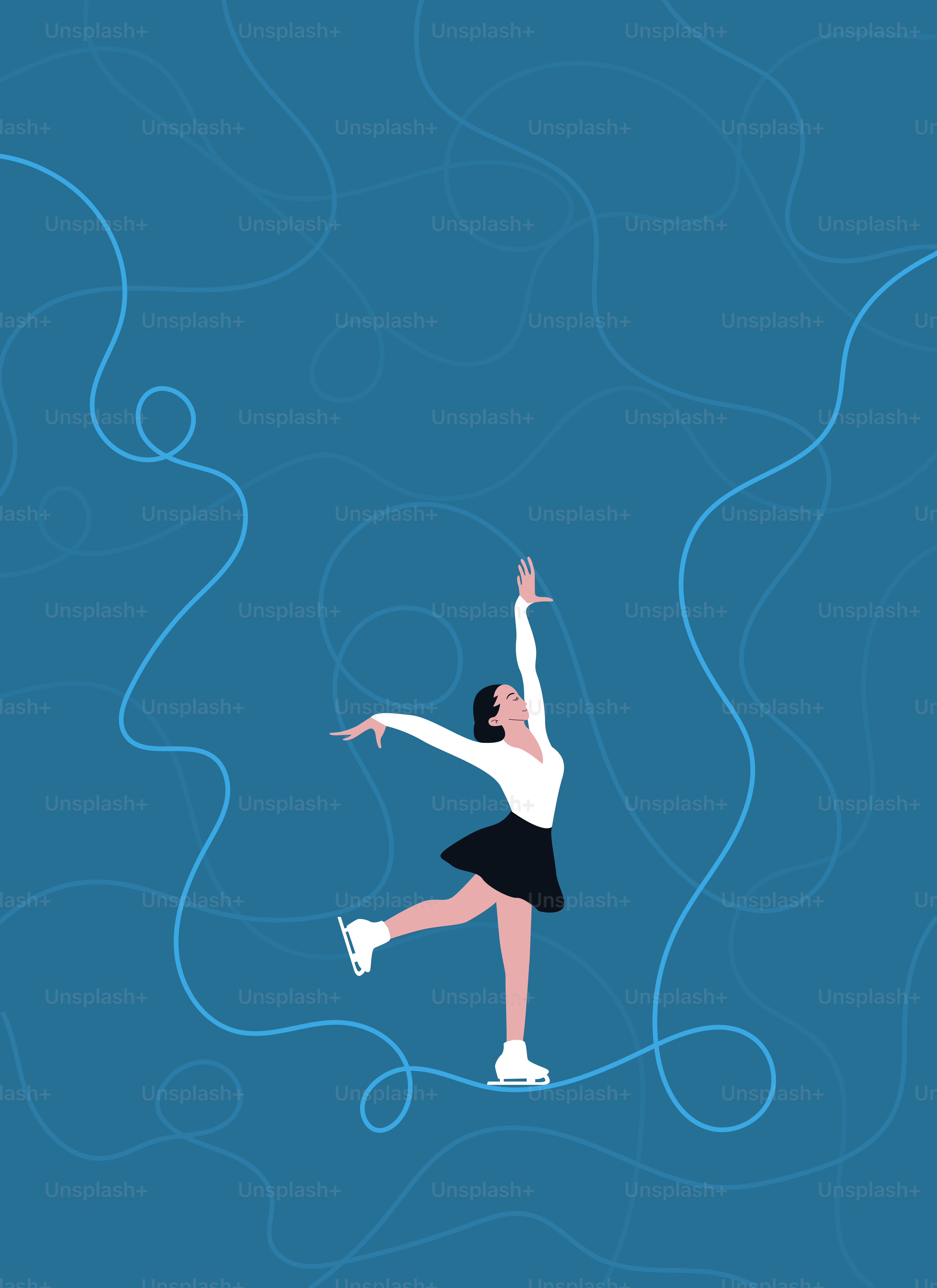 A figure skater performs a graceful pose on ice.