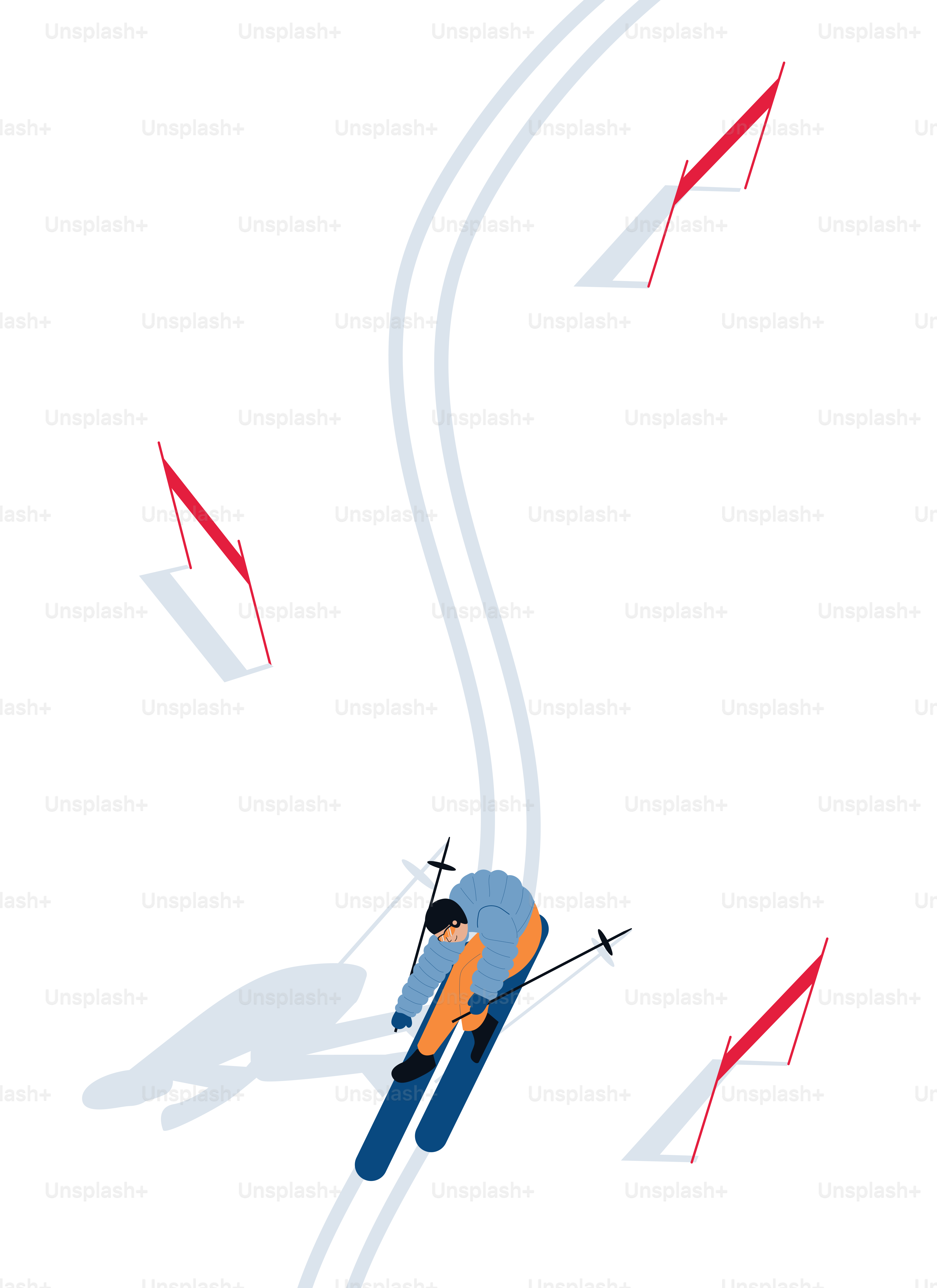 Skier navigates a snowy course marked by red flags.