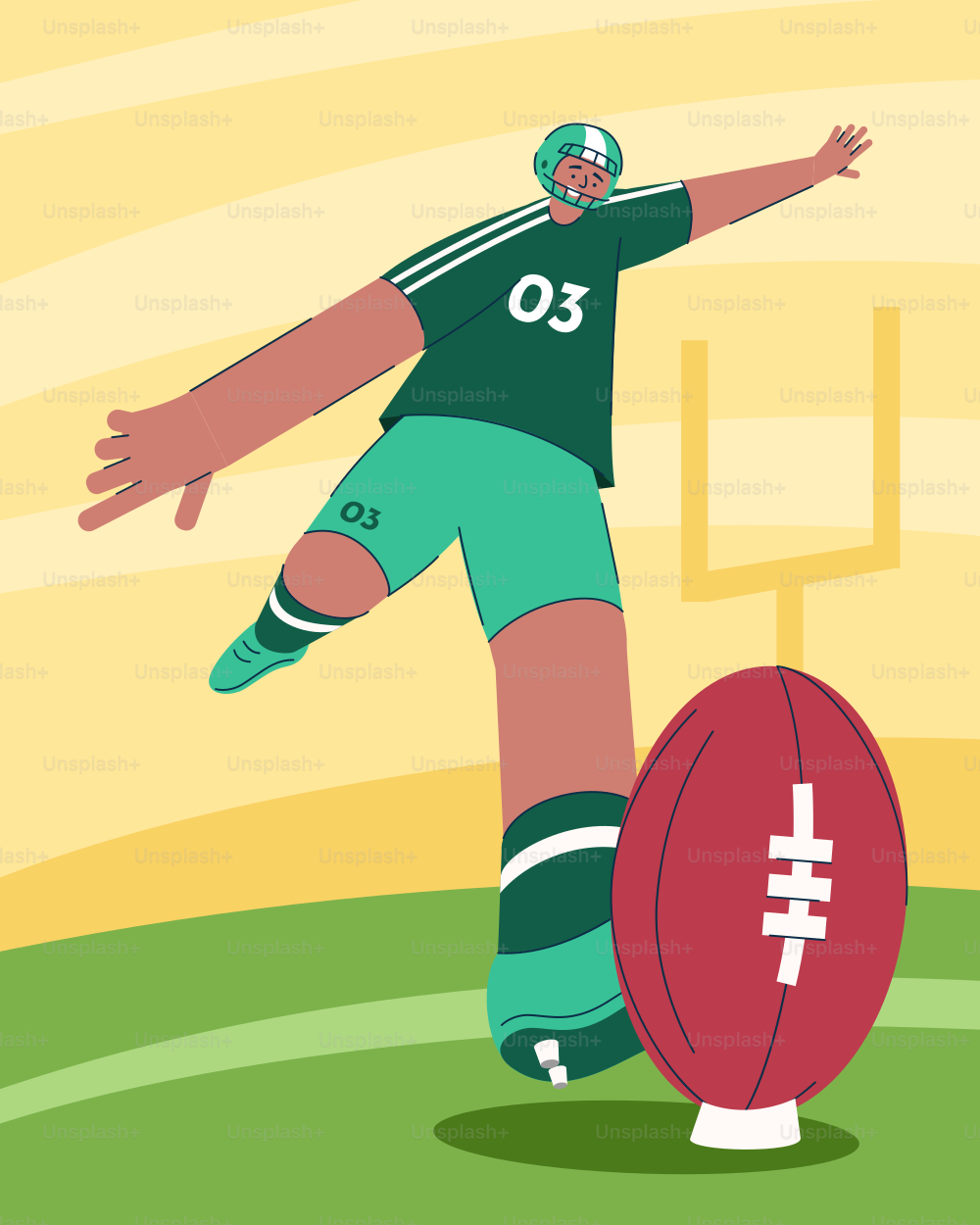 Un jugador de fútbol americano pateando un balón en un campo.