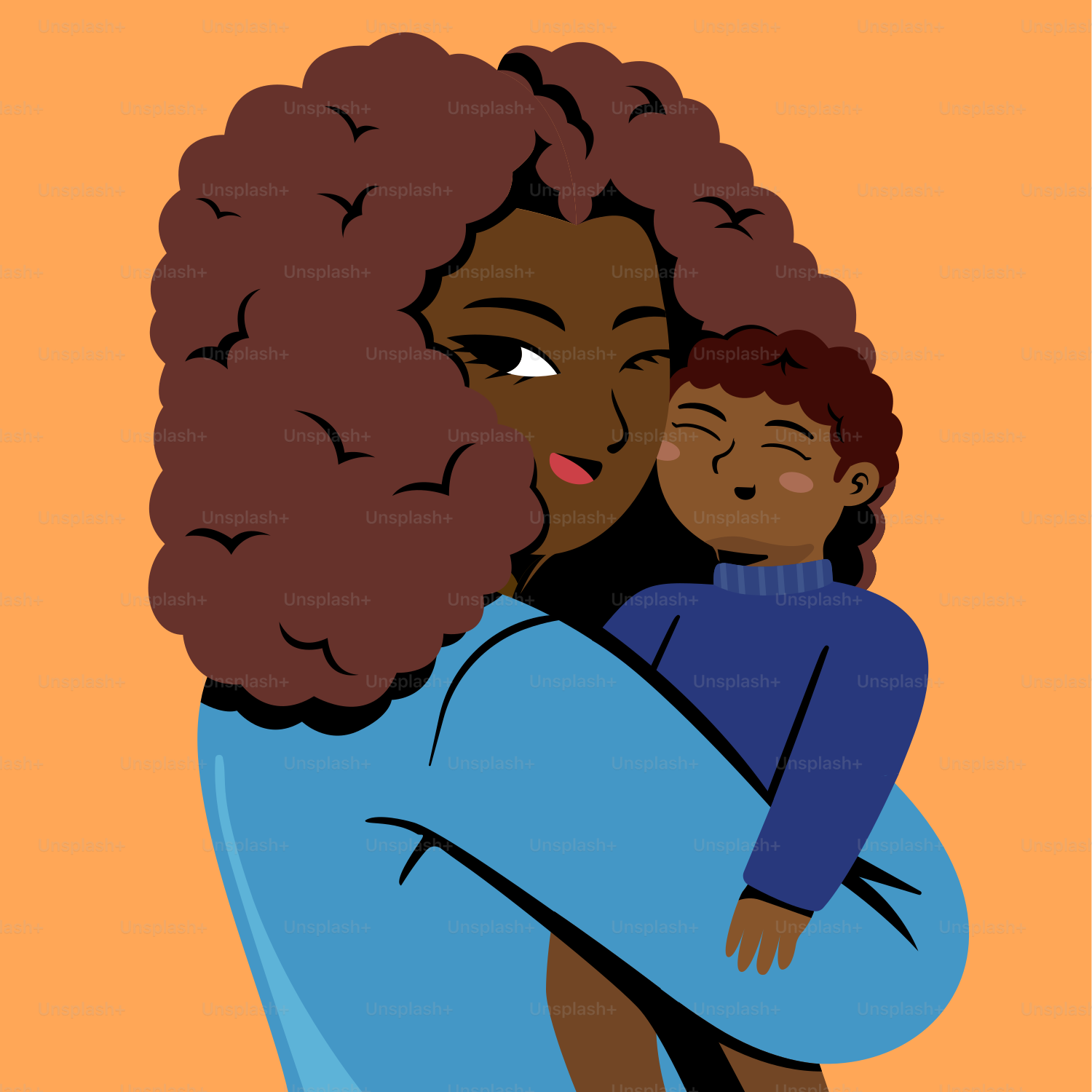 A mother holds her happy child close.