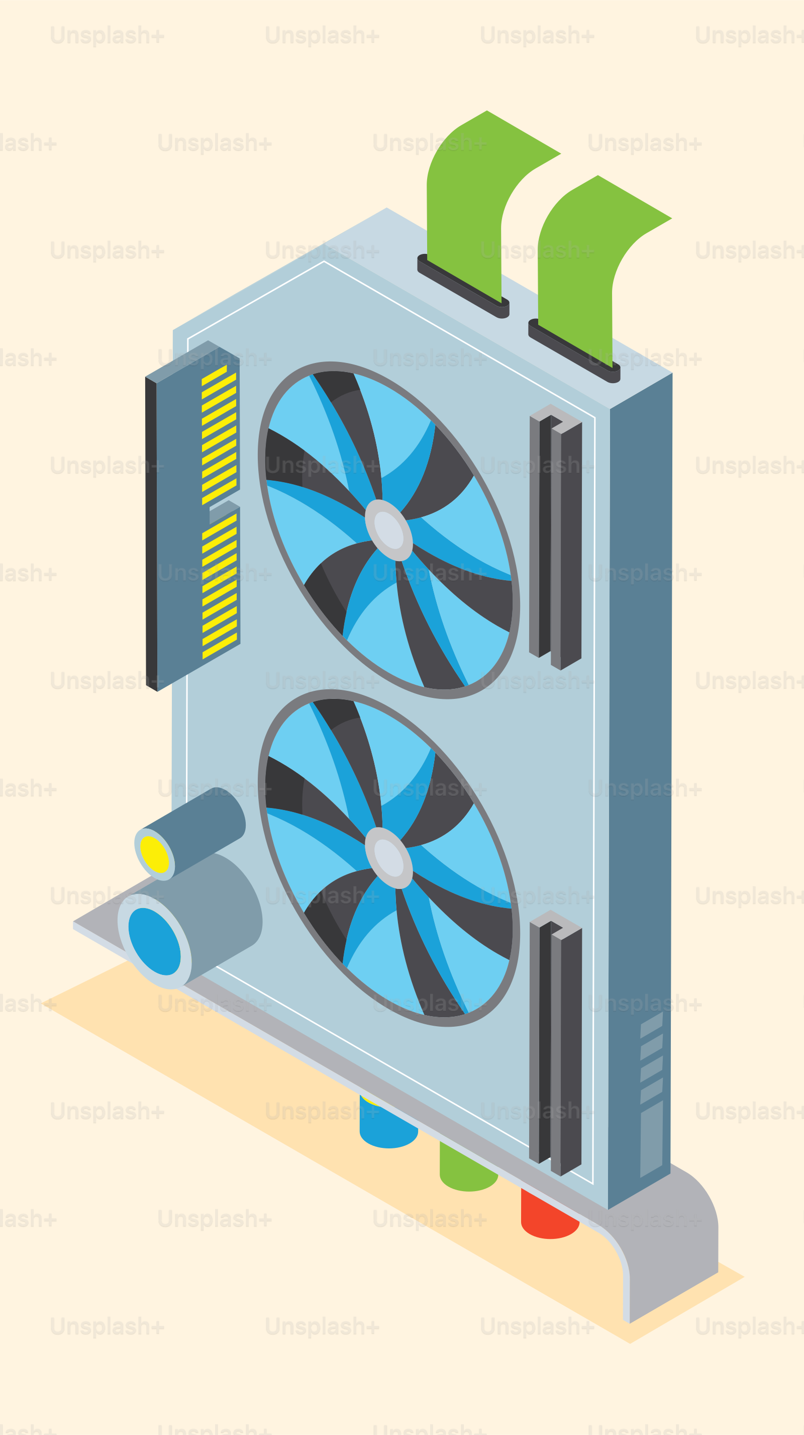 Computer graphics card with two fans and cables
