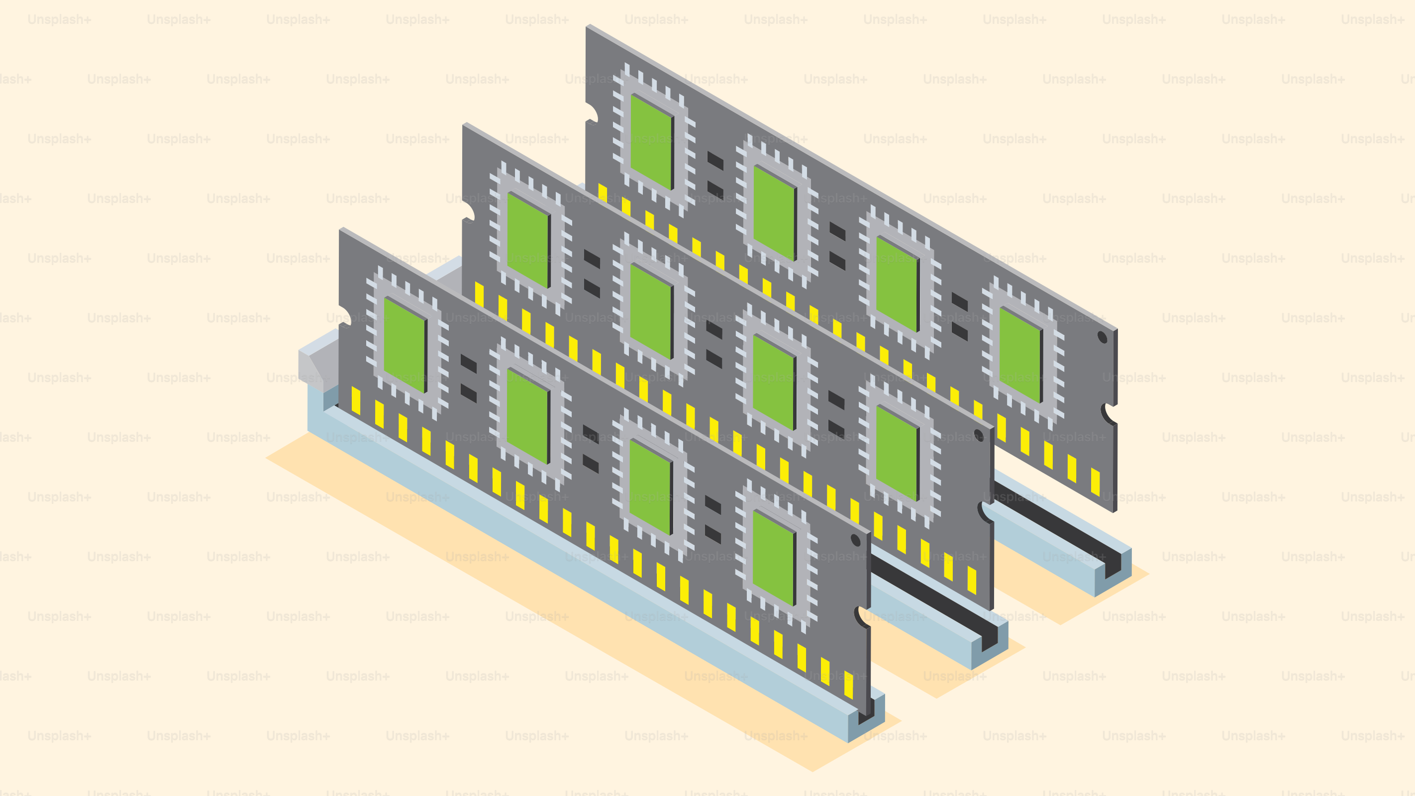 Three computer ram modules arranged in a row