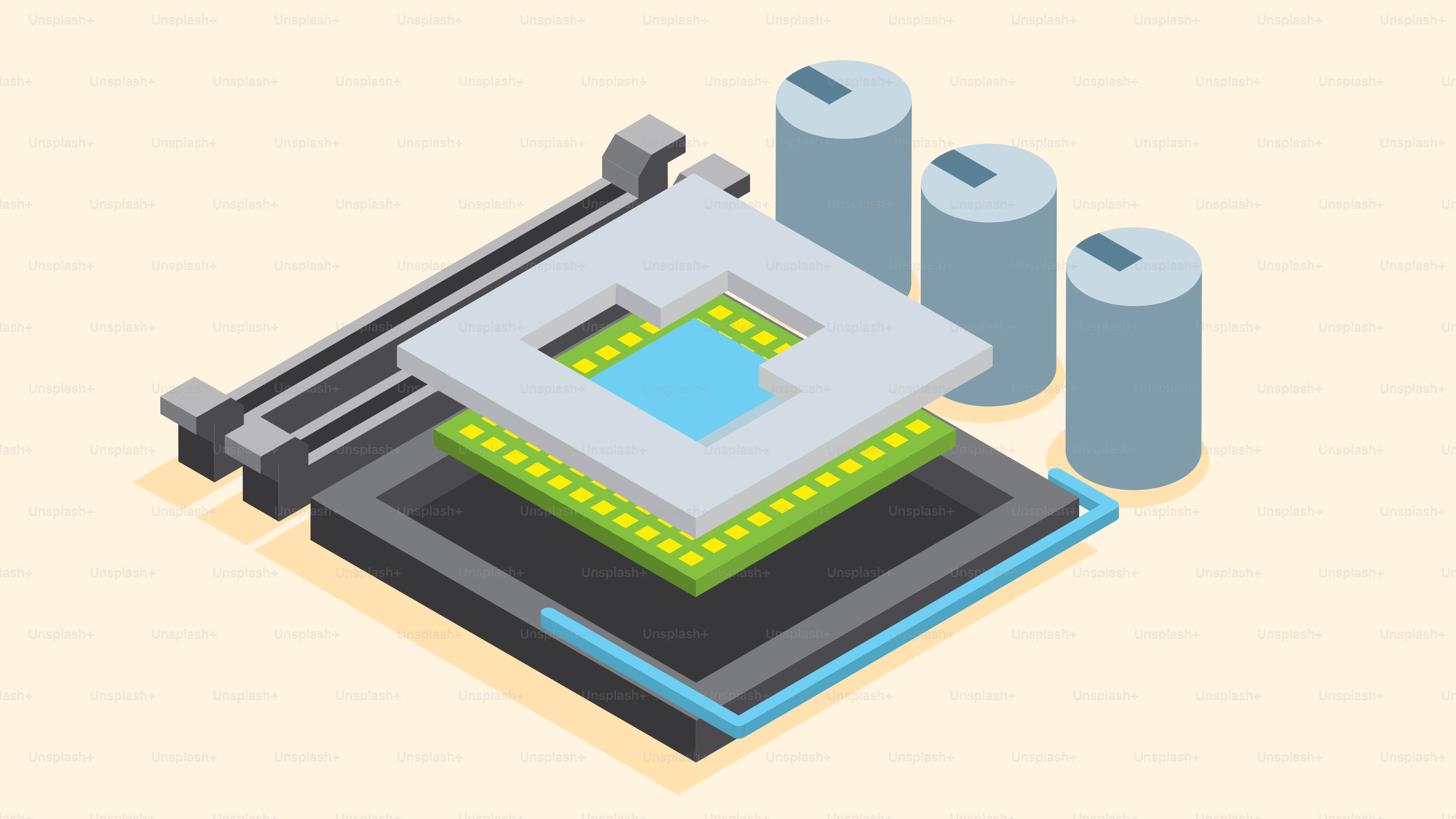 Exploded view of a computer processor and ram