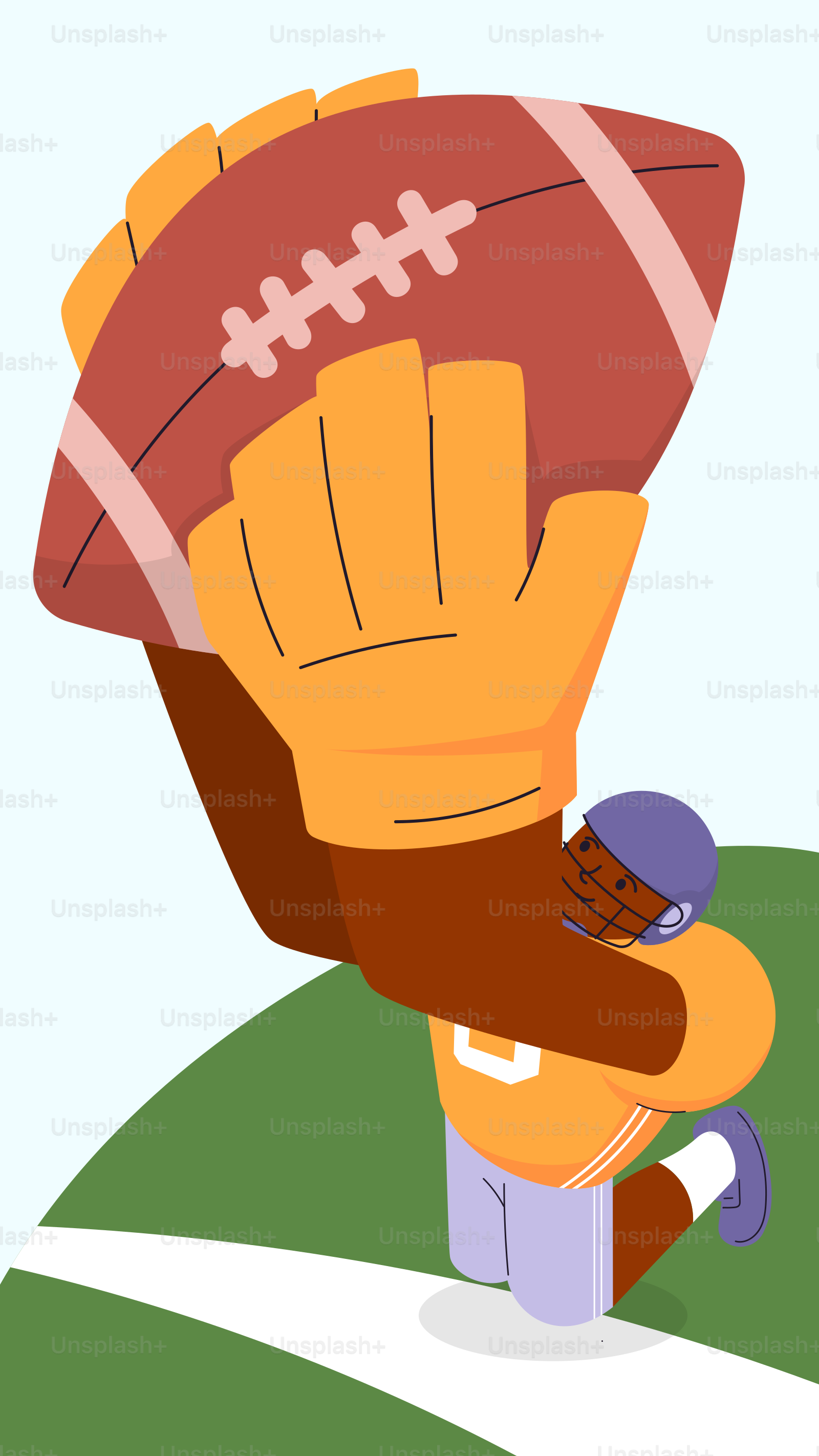 Football player holding up a football with both hands