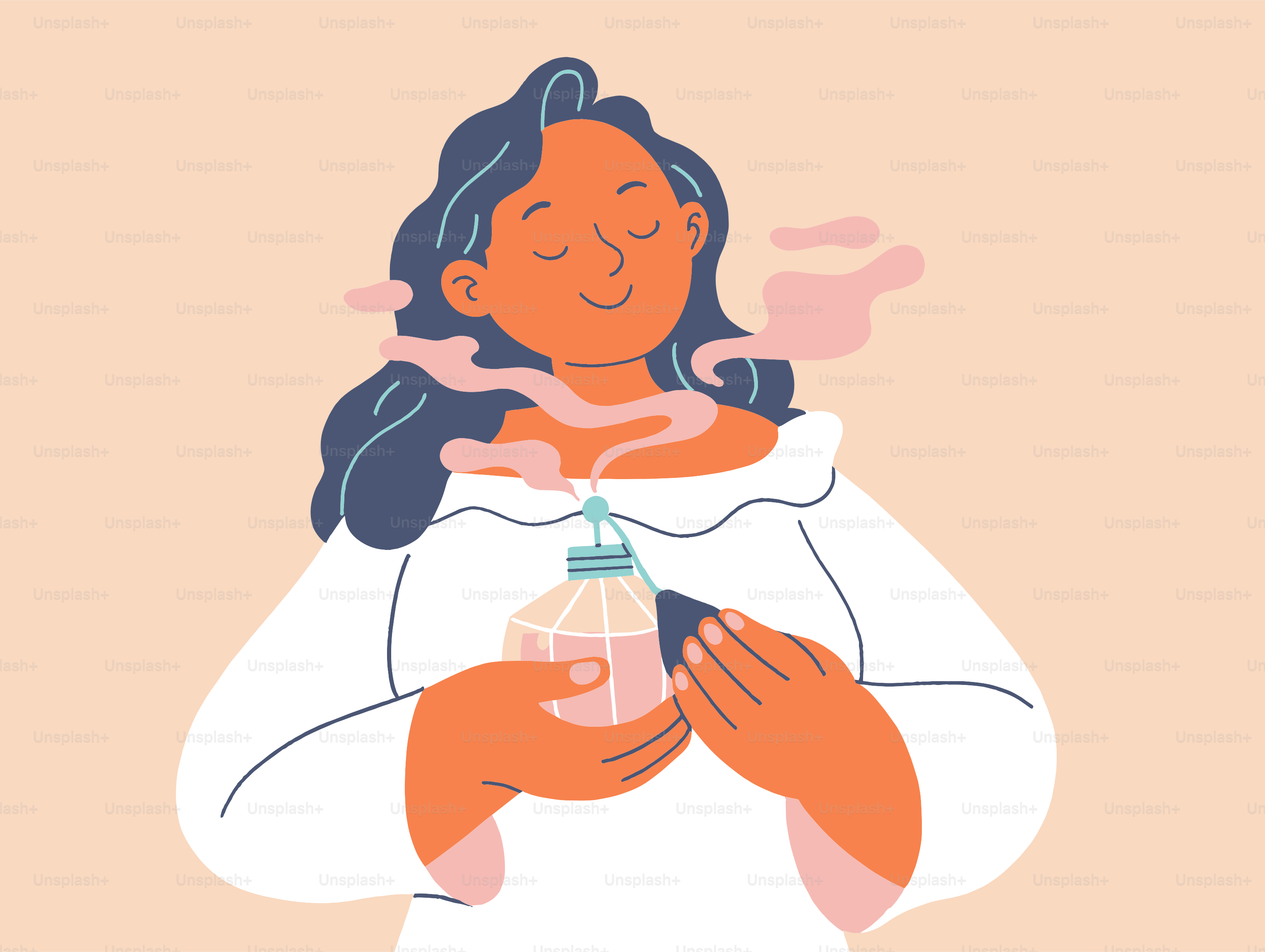 Woman smelling perfume from a bottle