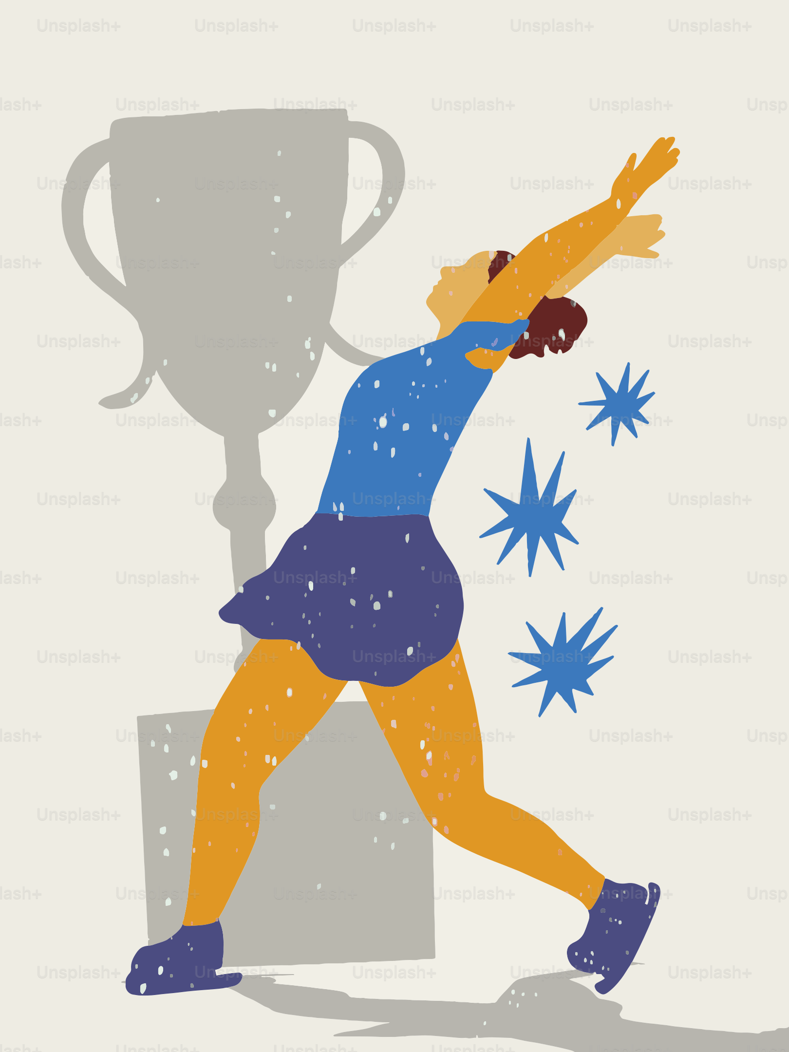 Figure skater in motion next to a trophy silhouette