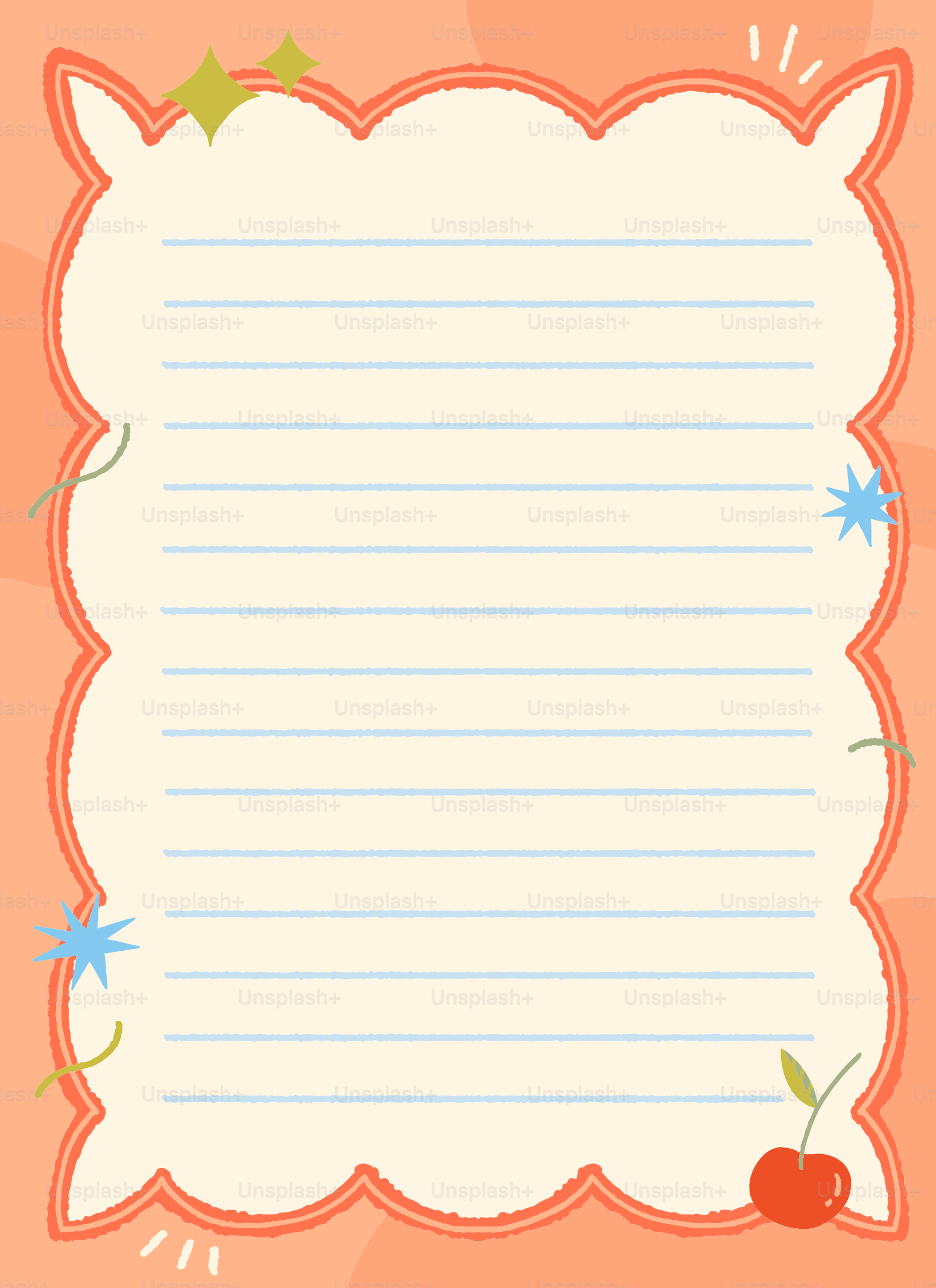 A cute stationery template with cherry and stars.