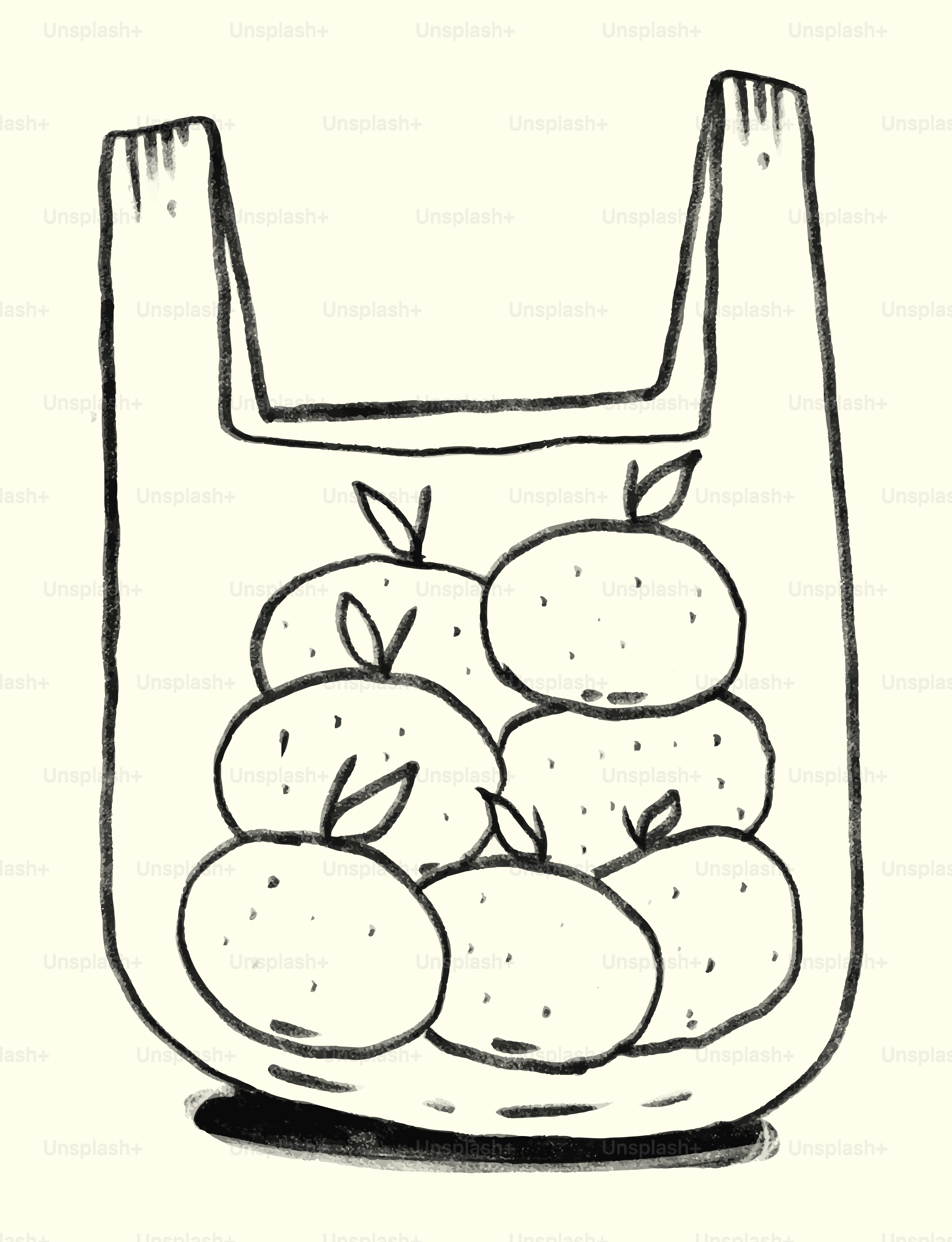 Un simple dibujo de una bolsa llena de naranjas