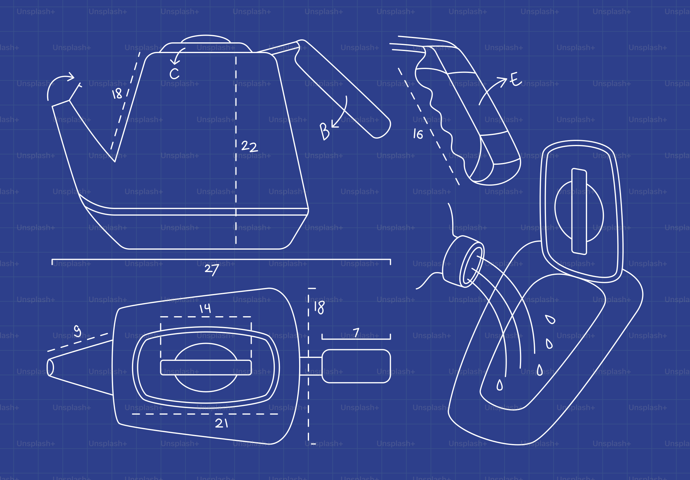 Blueprint of a kettle with measurements and details vector ...
