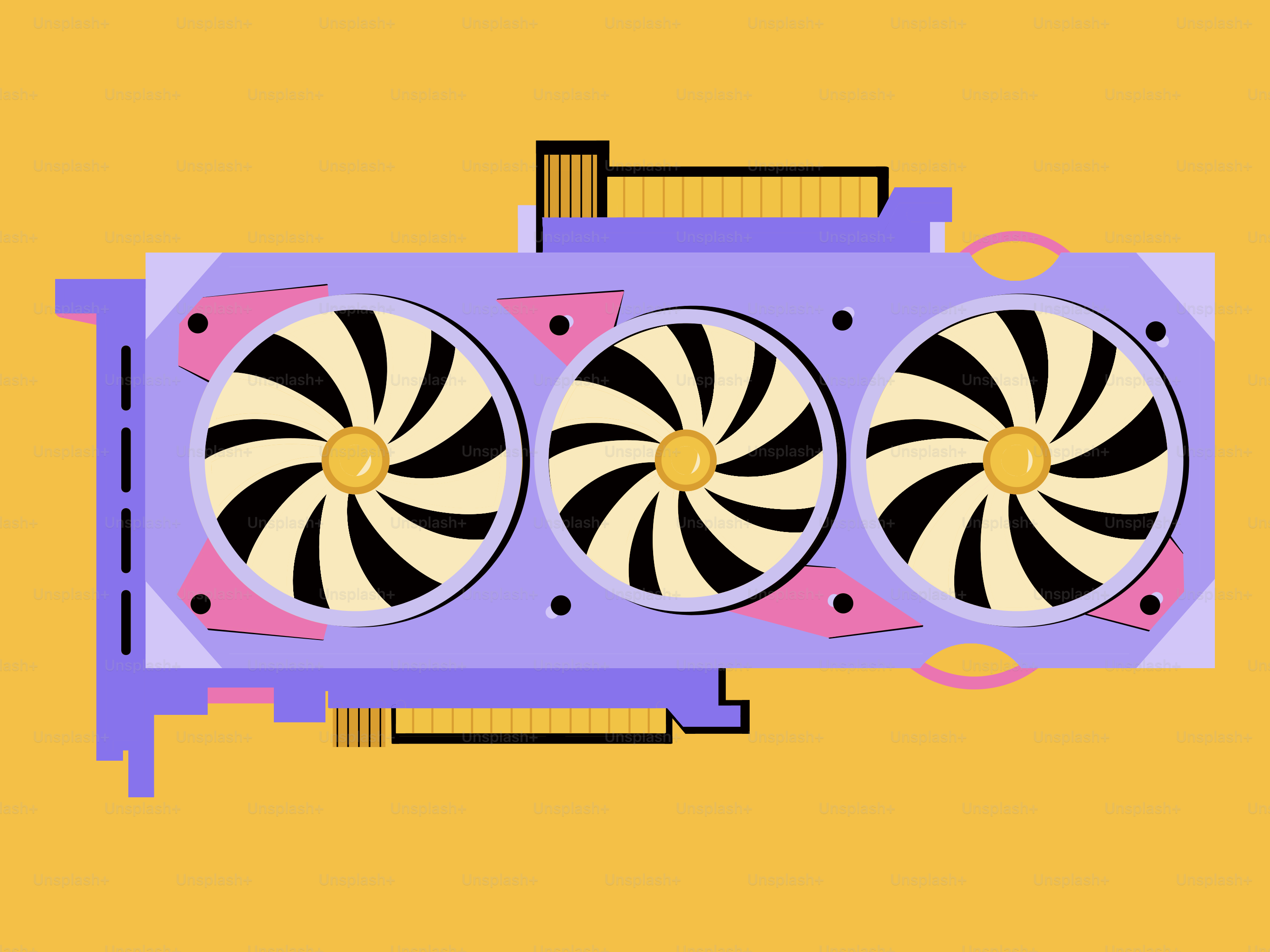 3つのファンを備えた紫色のグラフィックカード