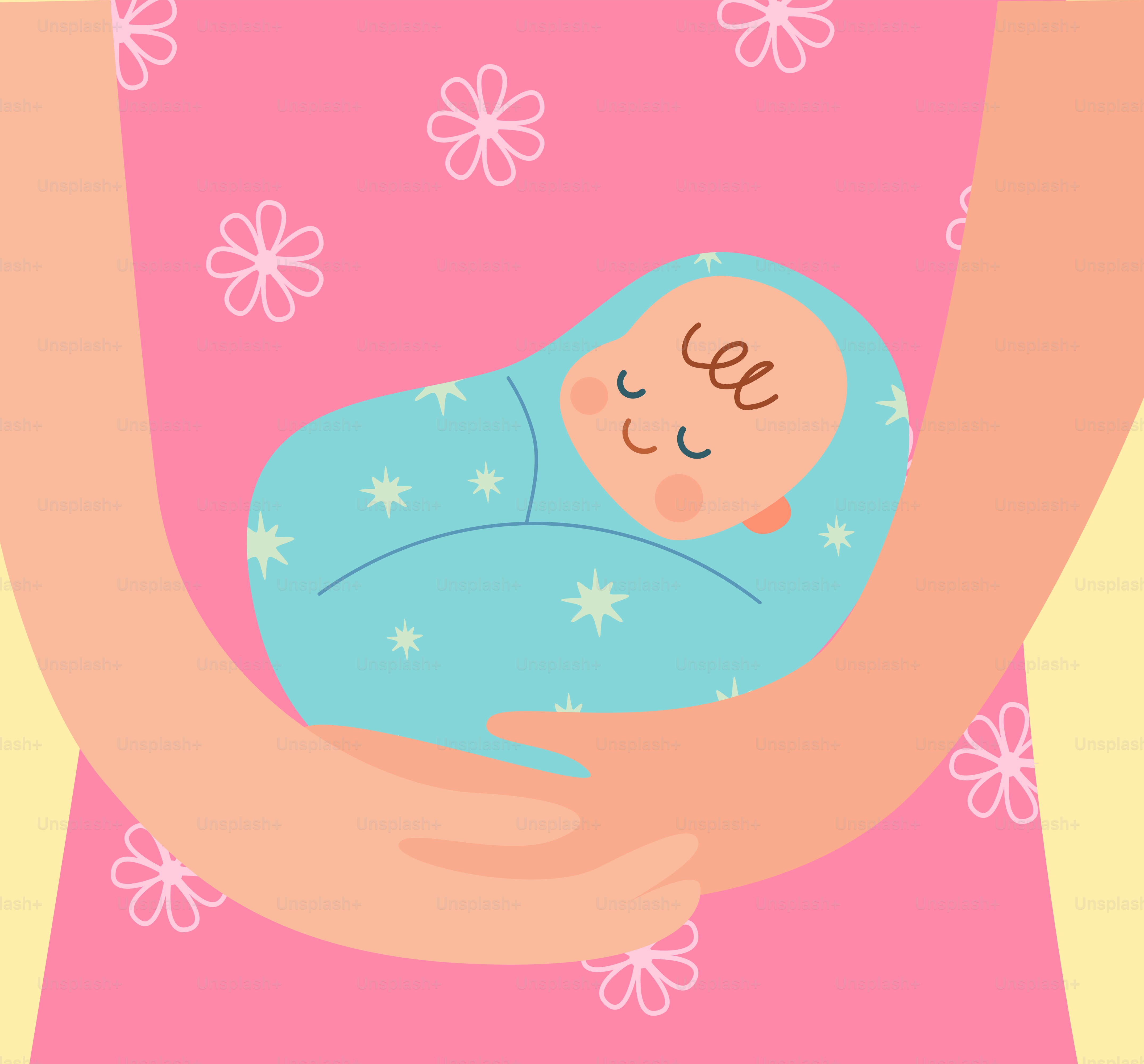 A person holding a sleeping newborn baby wrapped baby