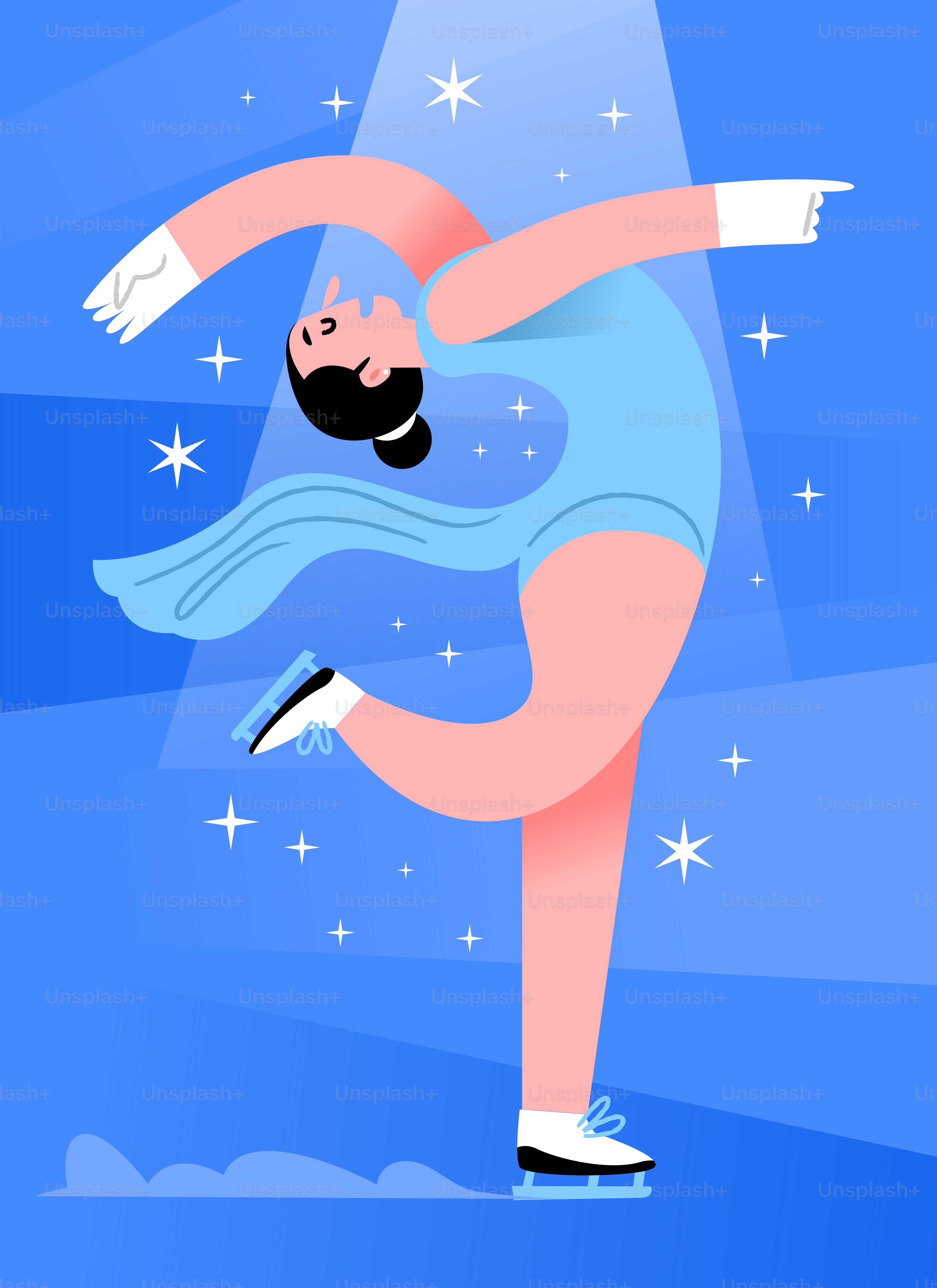 Seorang skater tampil dengan latar belakang biru yang disorot.