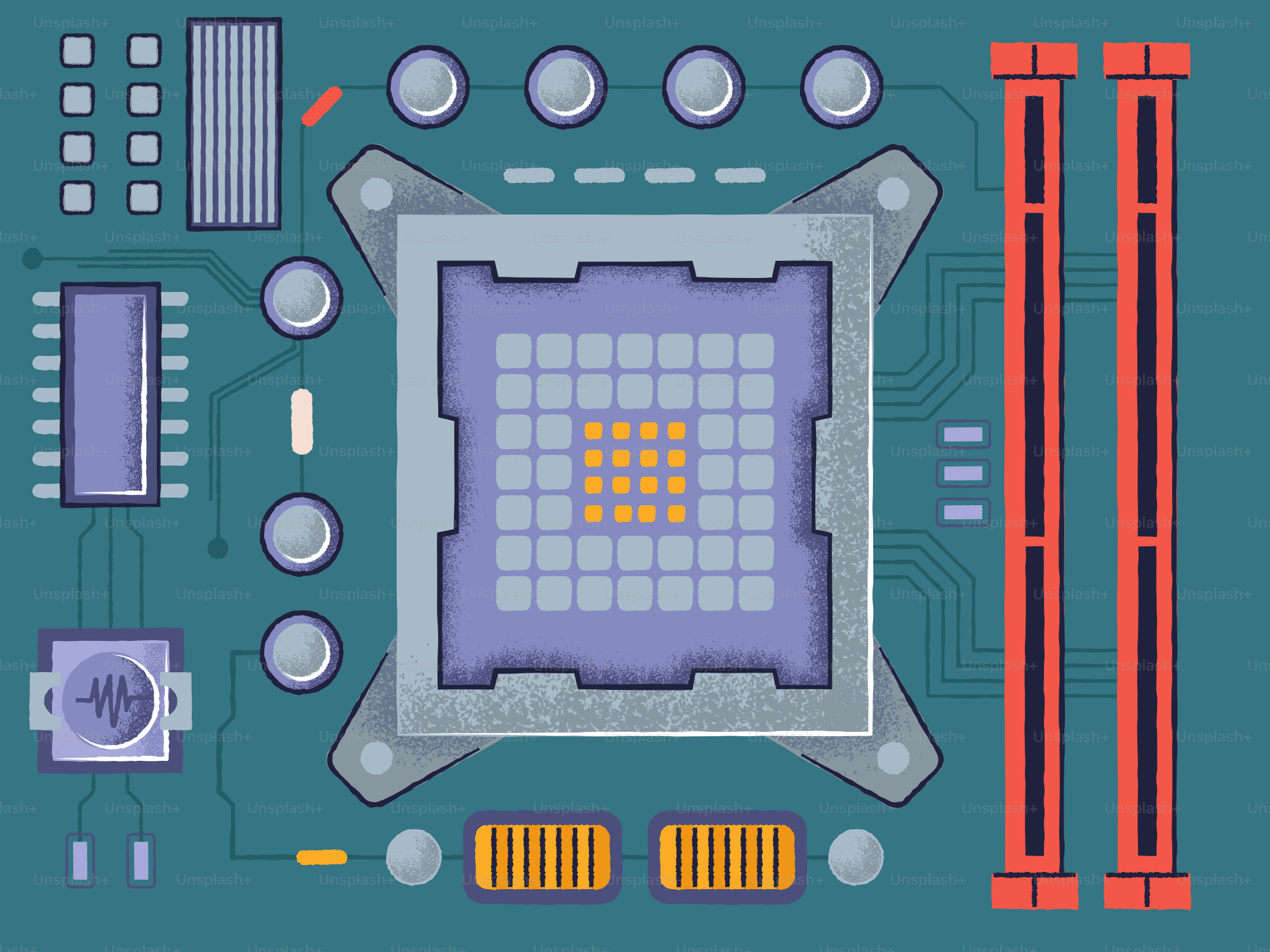 Motherboard komputer dengan slot cpu dan ram