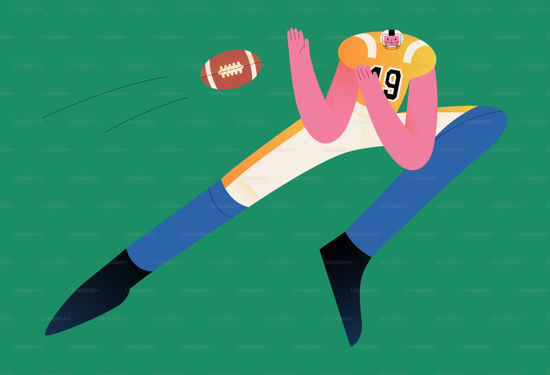 A stylized football player reaching for a pass