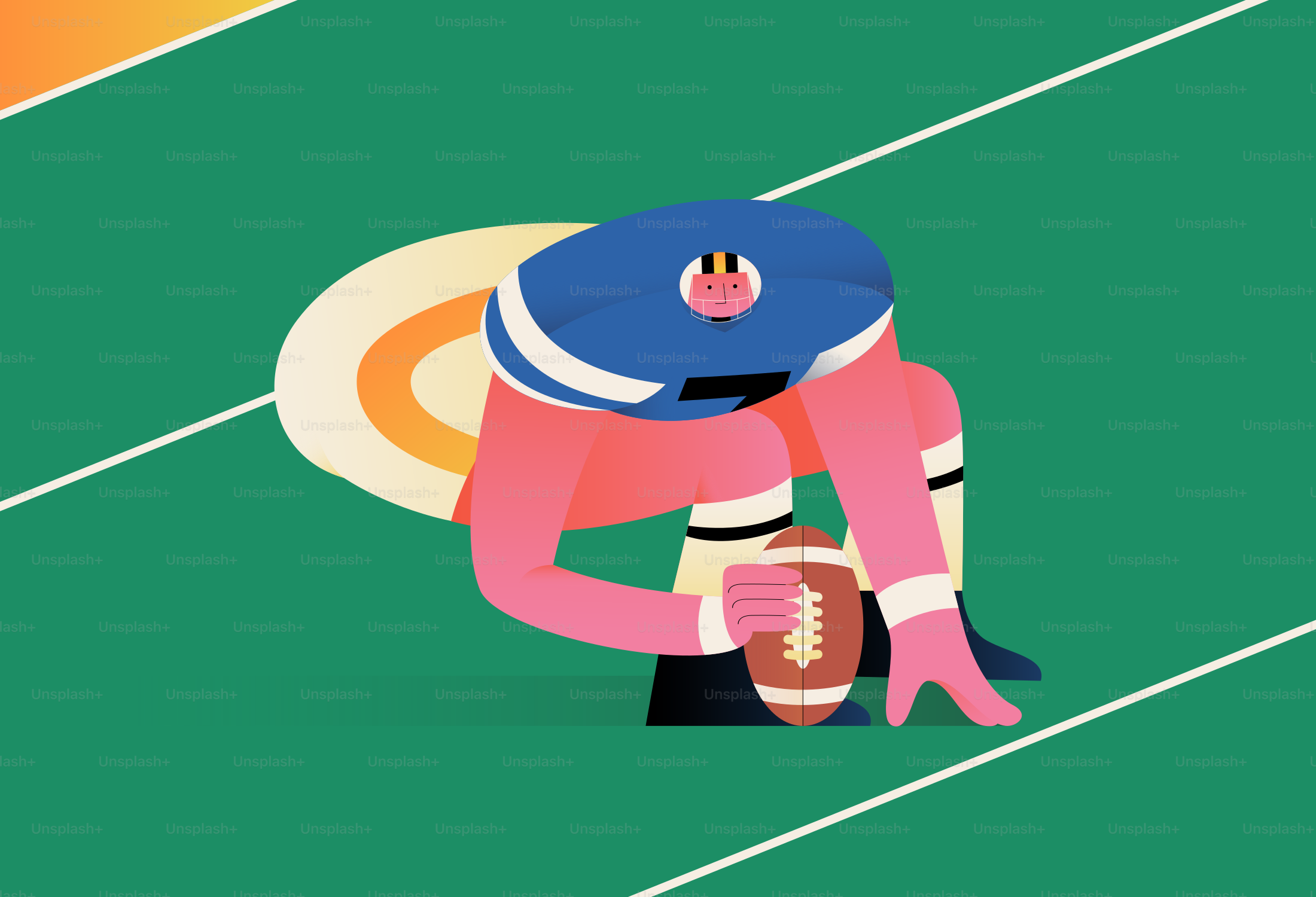 A stylized football player in a ready position