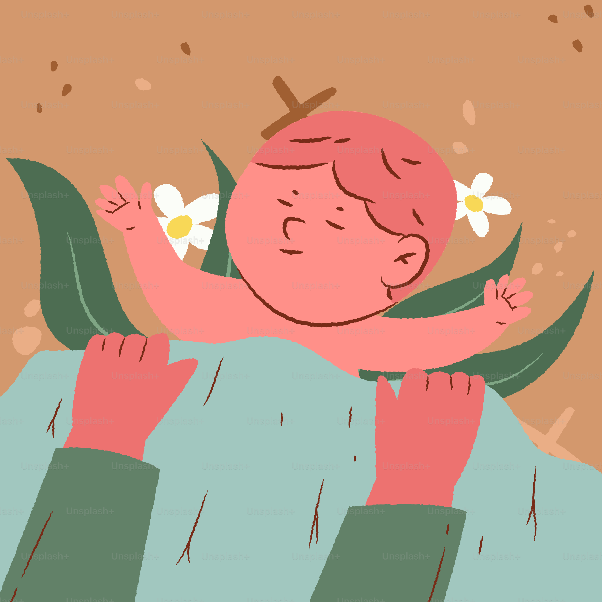 Baby being held with flowers and leaves