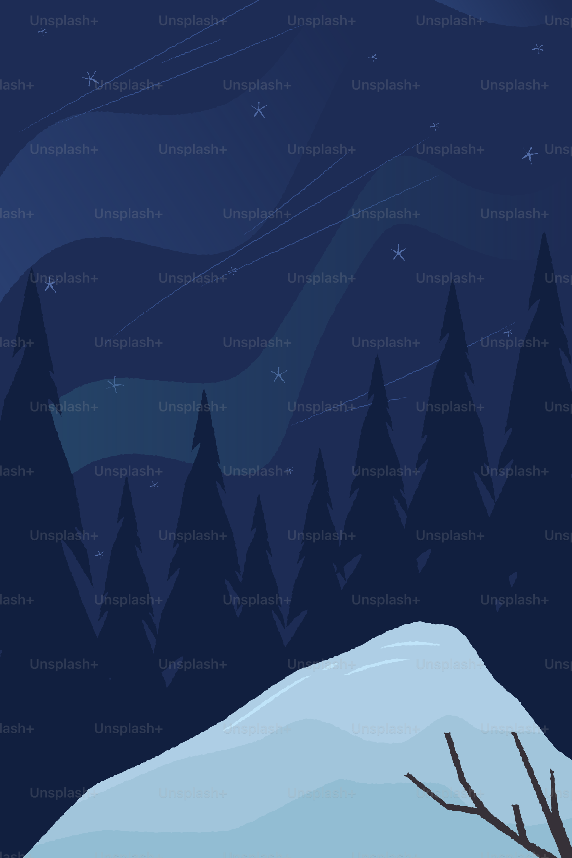 Dark forest under a starry night sky