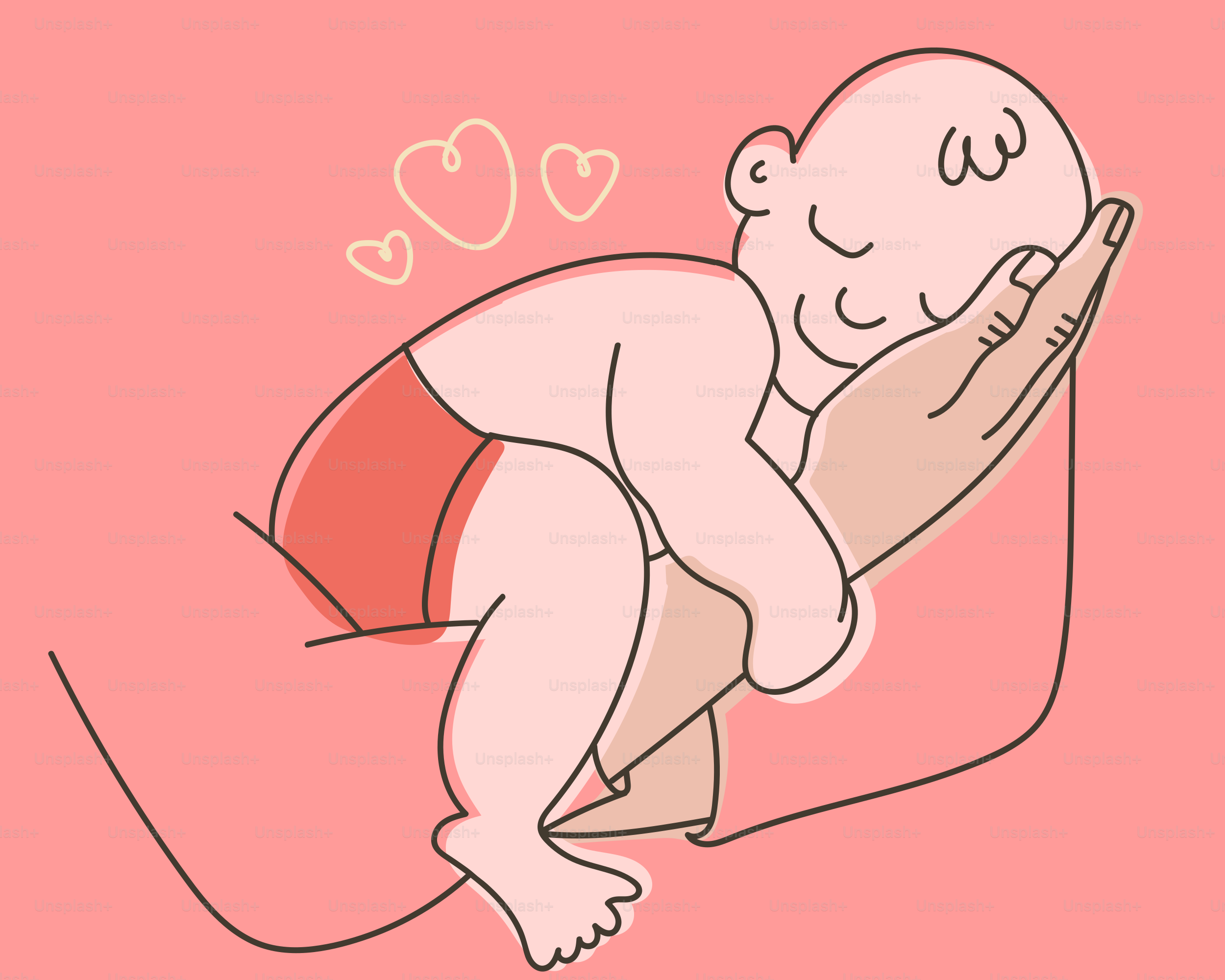 Un bébé dort paisiblement dans les bras d’un parent.