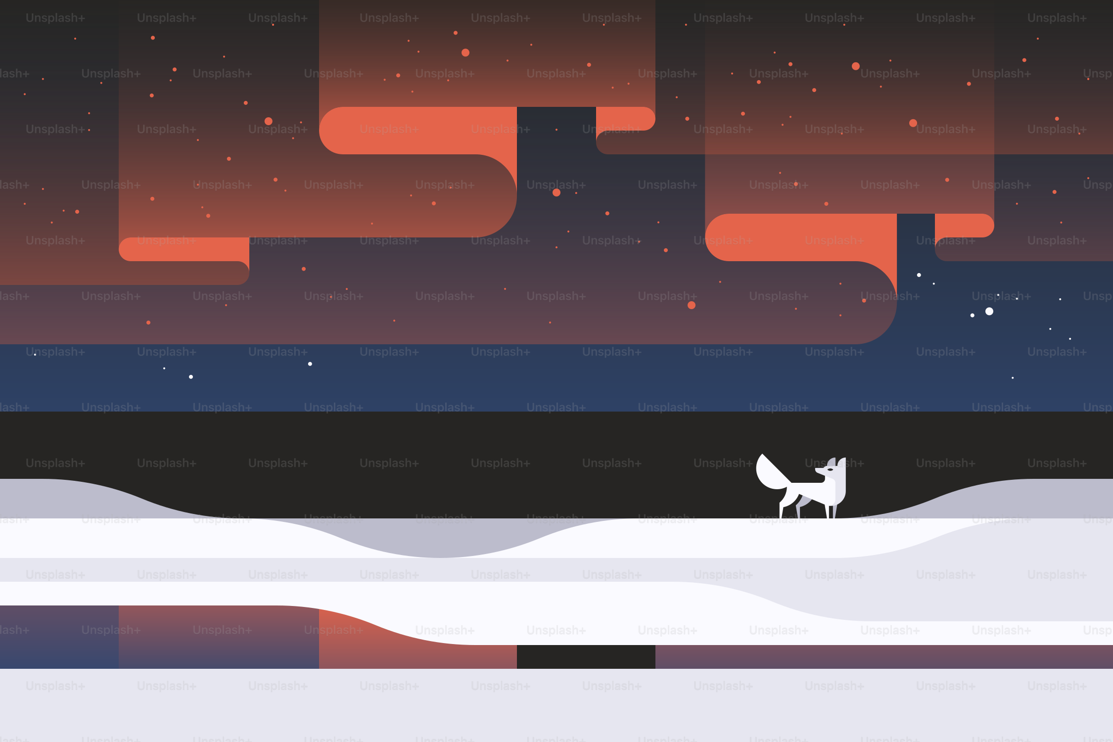 A white fox walks under the aurora borealis.