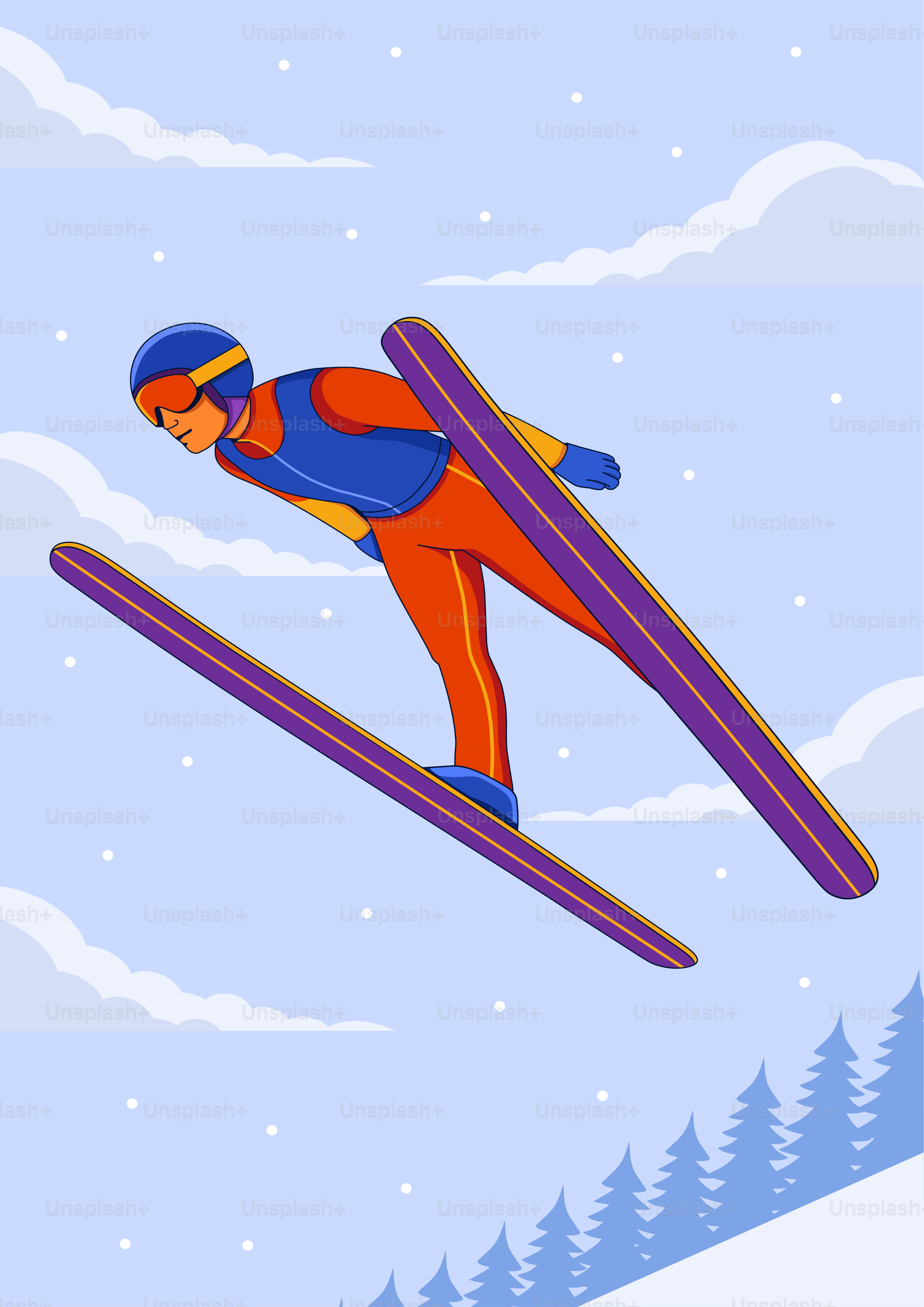 A ski jumper soars through the air.