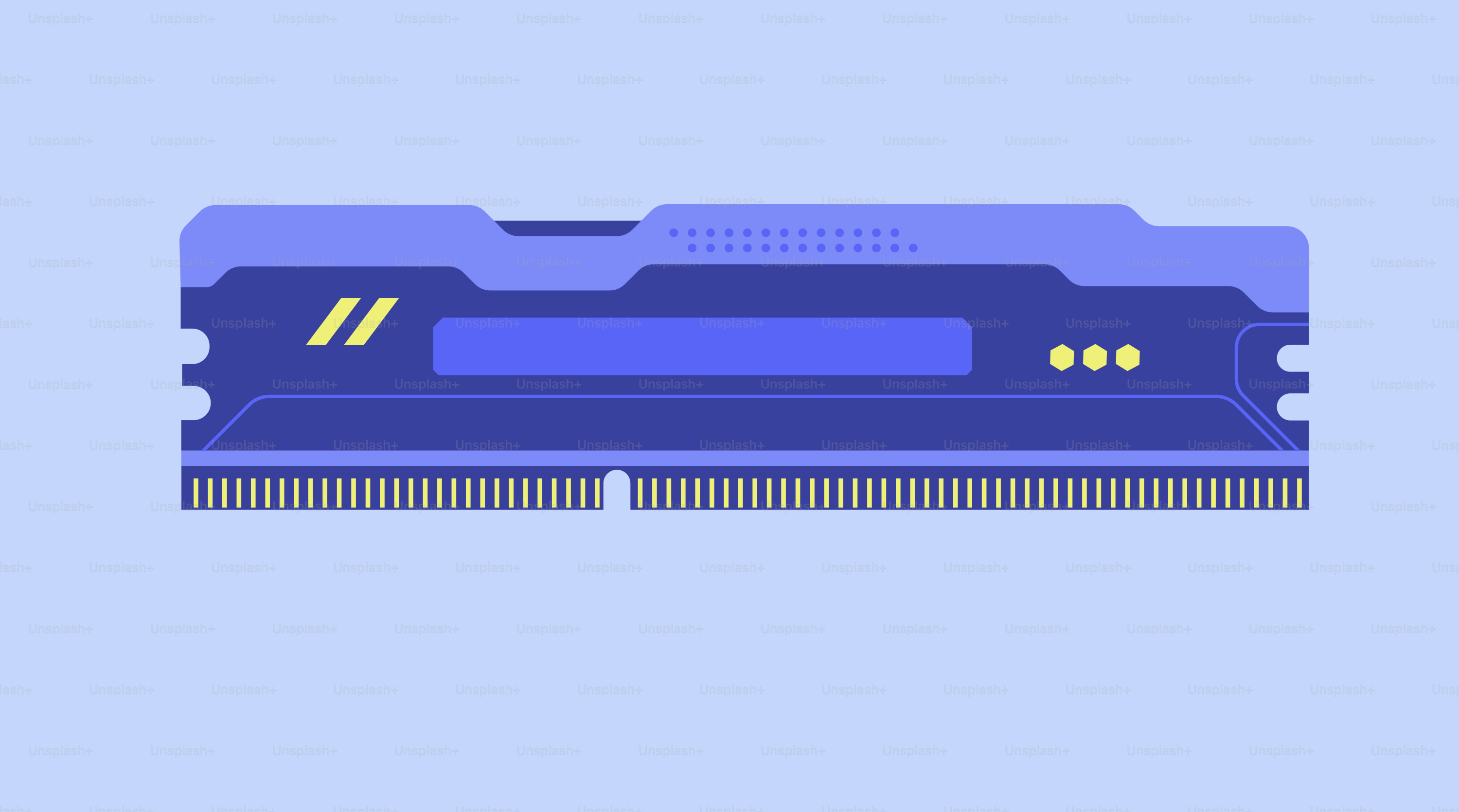Une barrette RAM bleue sur fond bleu clair