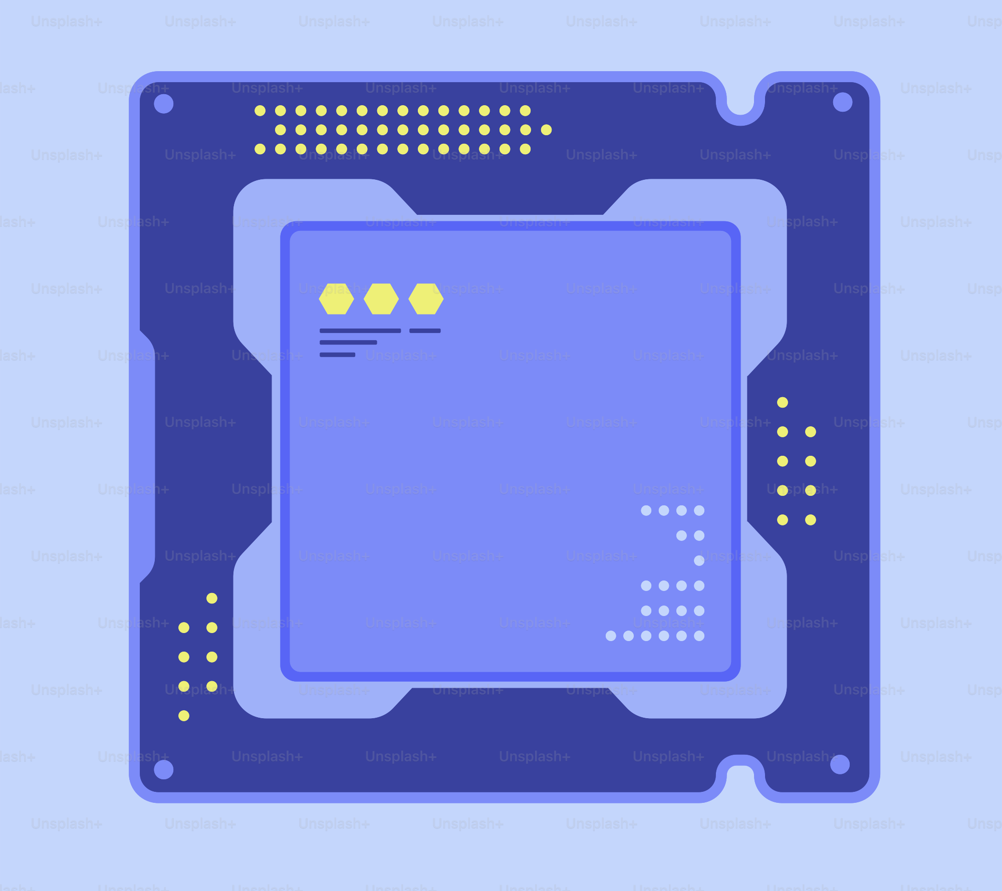 Um chip de processador azul sobre um fundo azul claro