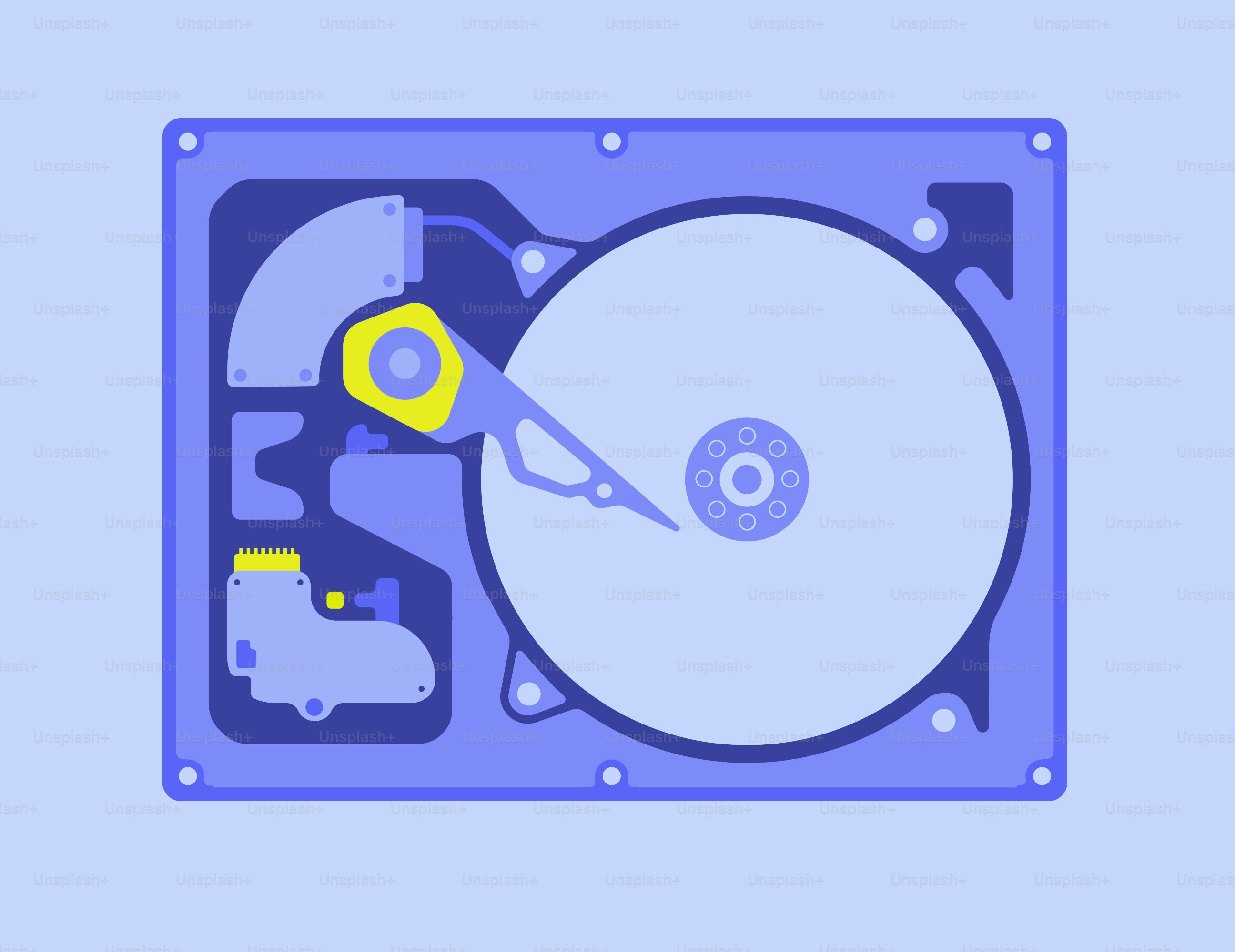 Internal components of a blue hard drive
