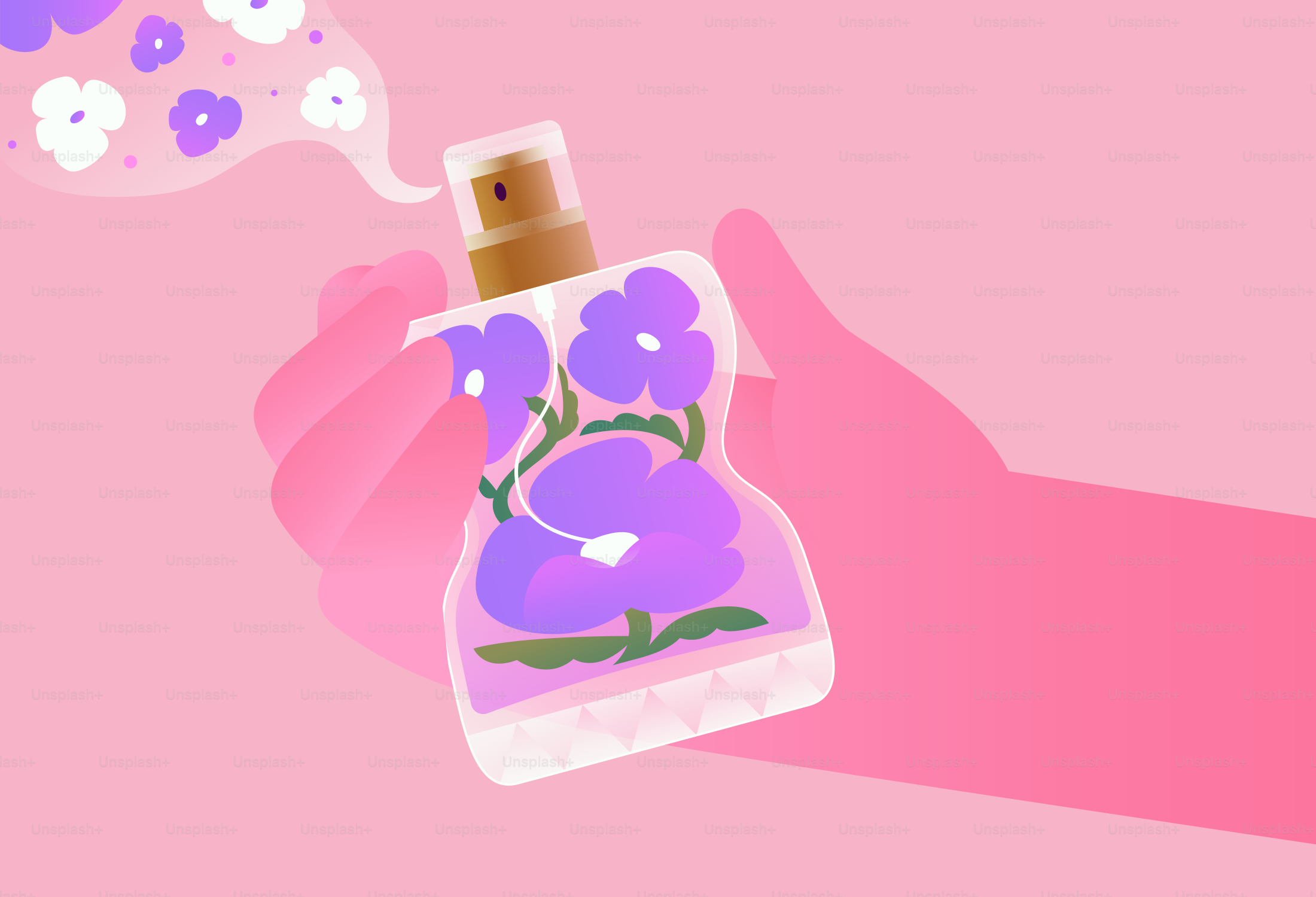 Hand holding perfume bottle with floral design