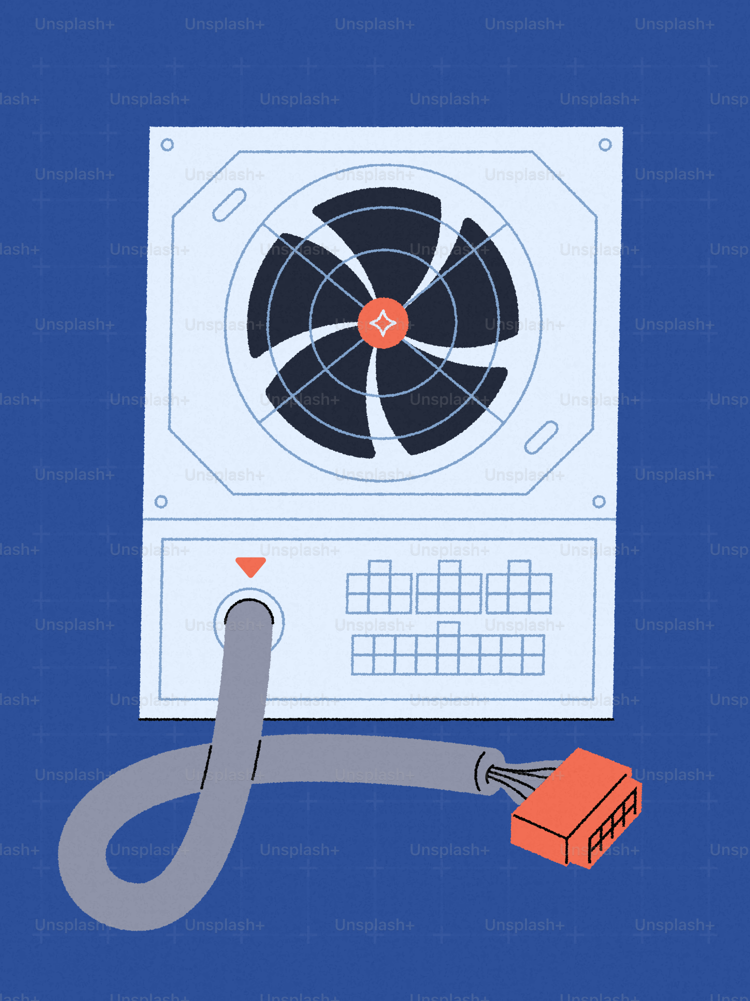 Computer power supply unit with connected cable