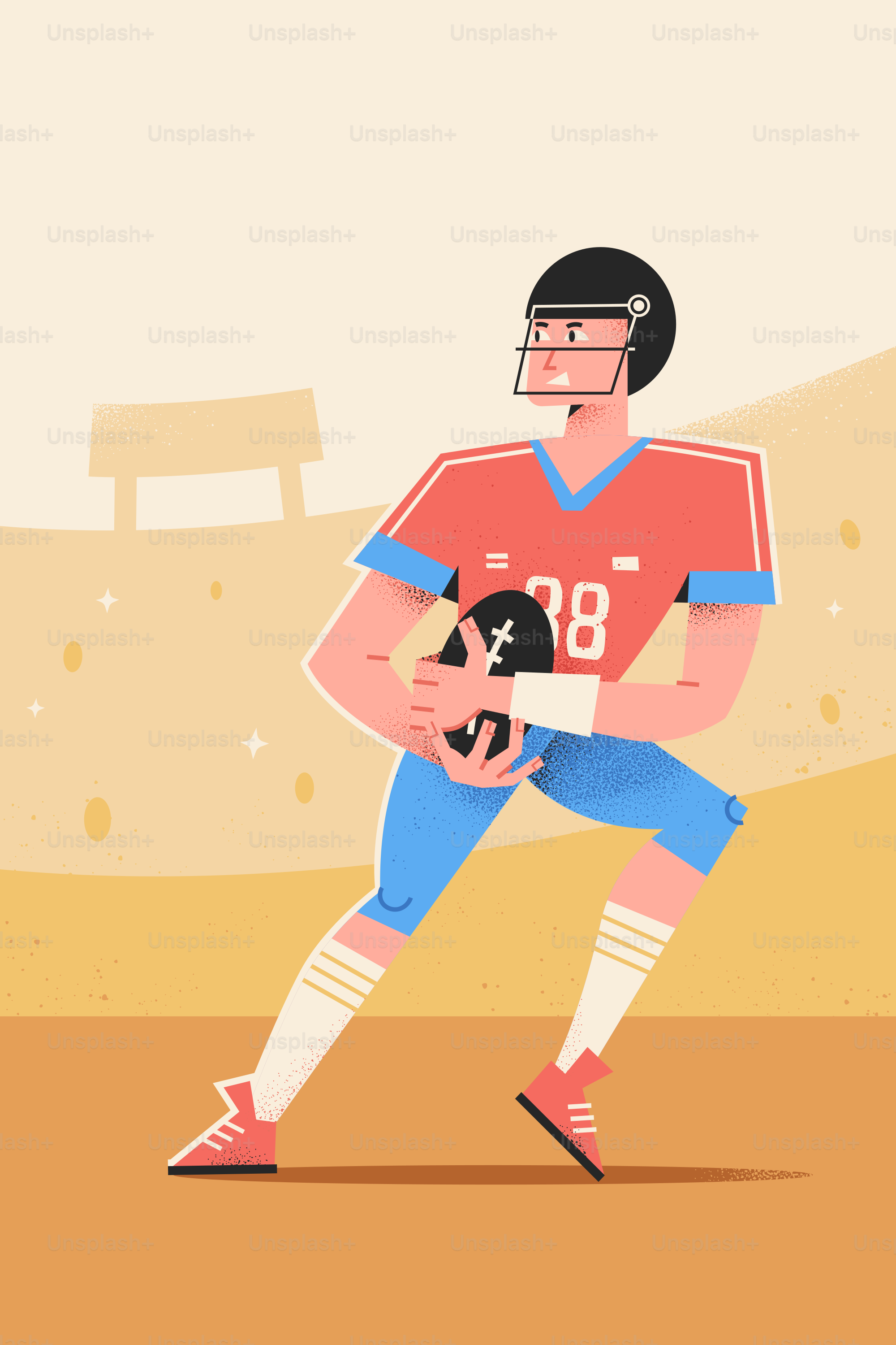 American football player holding a ball on field.