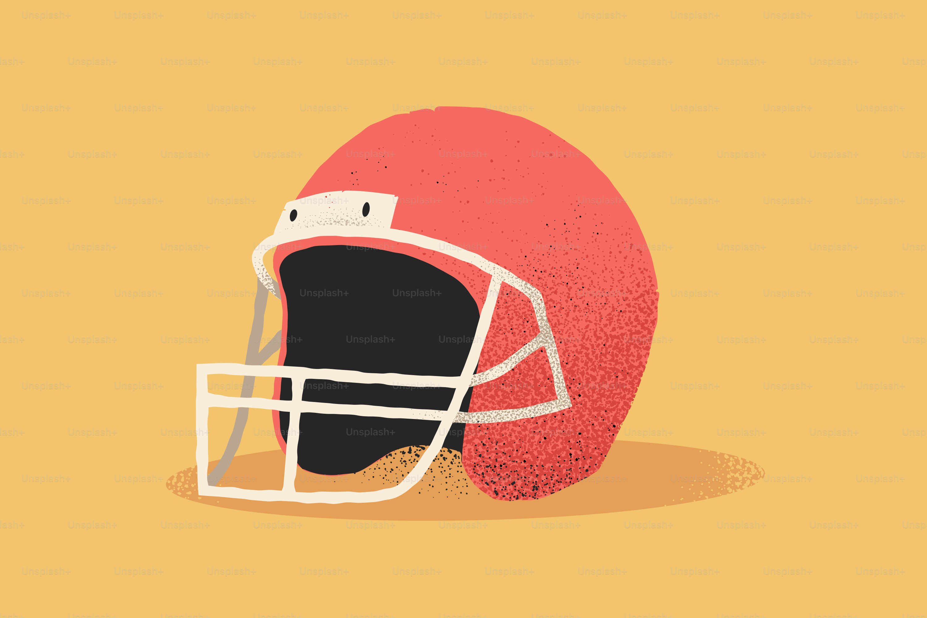 A red football helmet on a yellow background