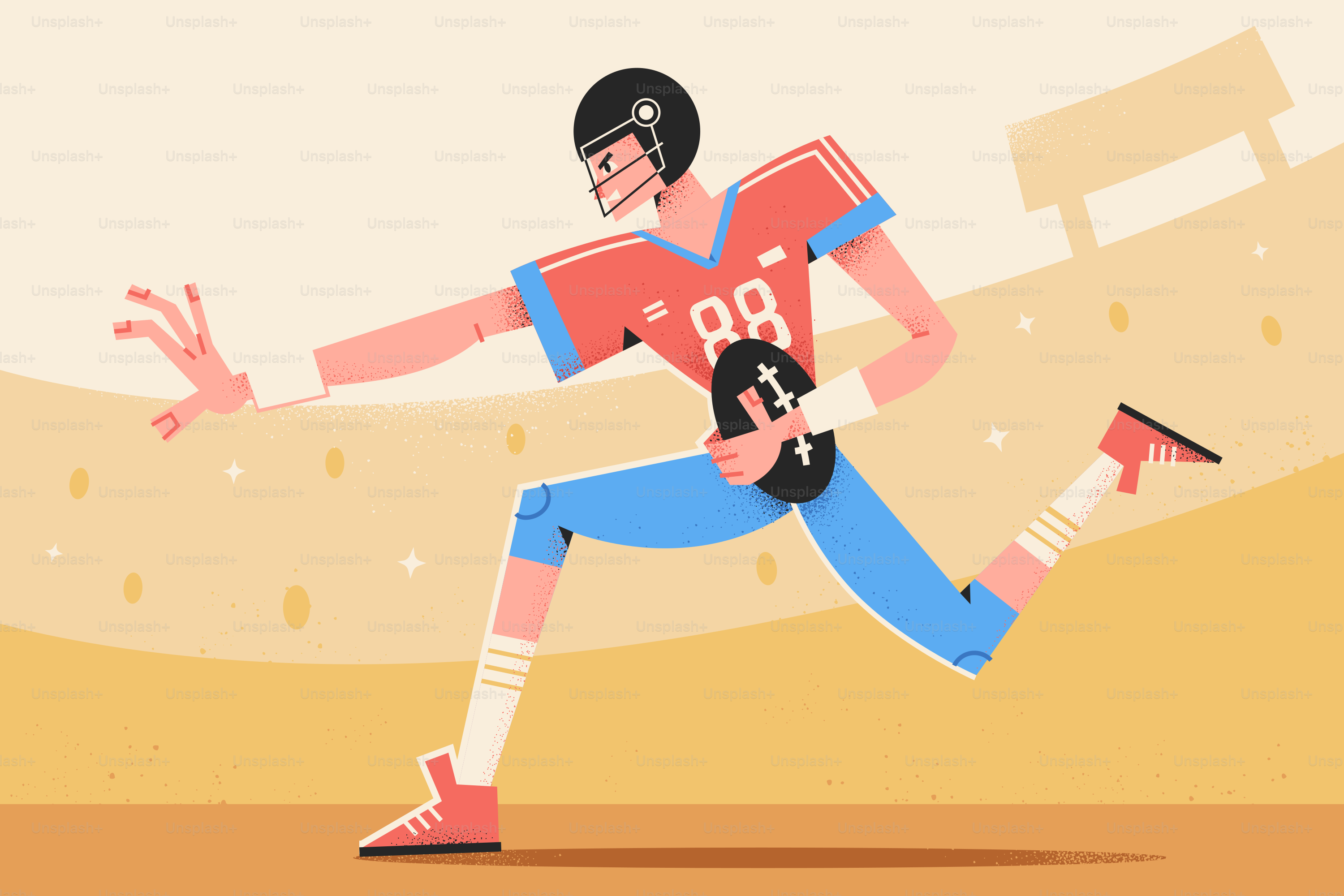 Football player running with the ball on the field