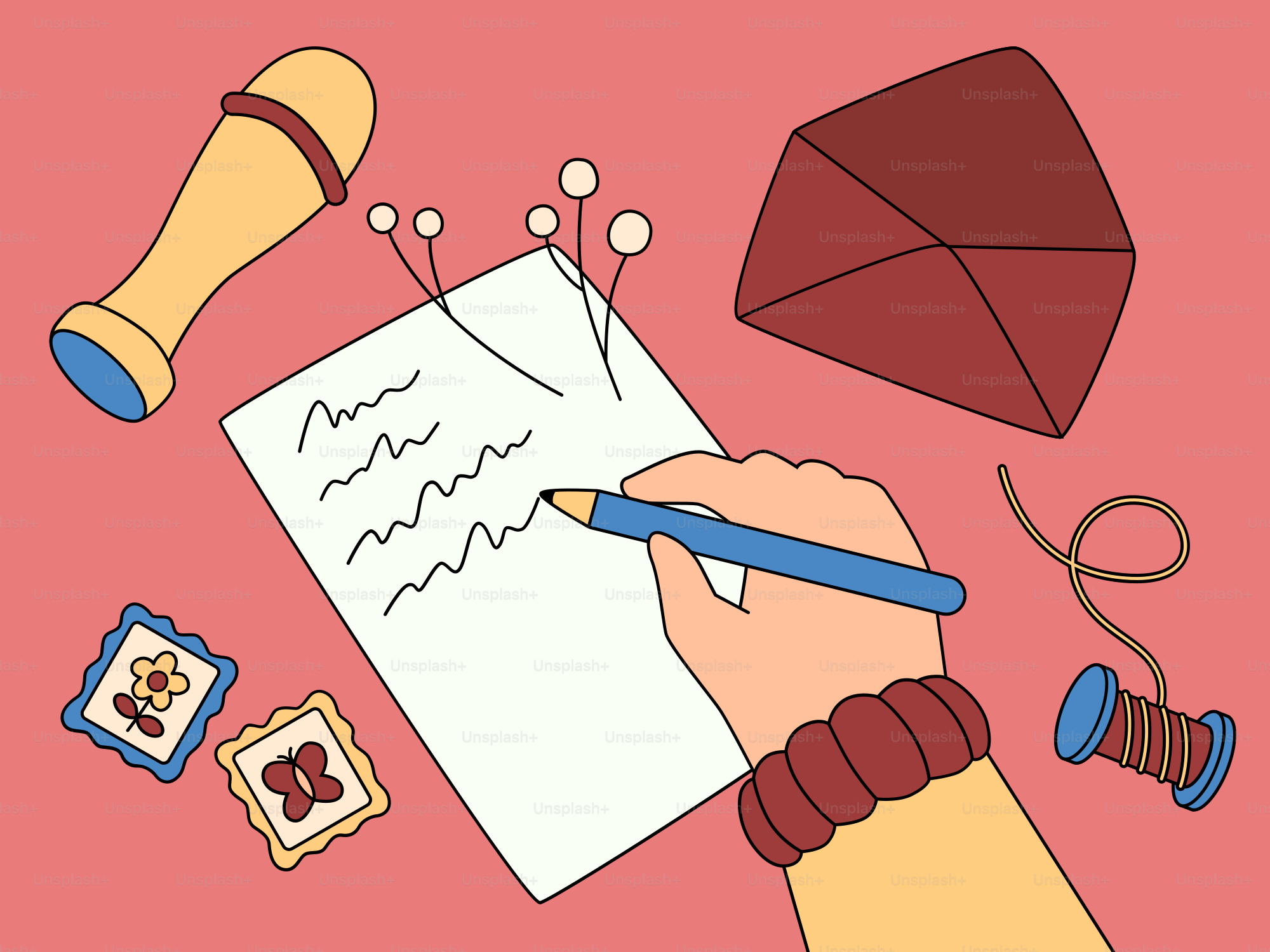 Écriture manuscrite sur papier avec fournitures de bricolage