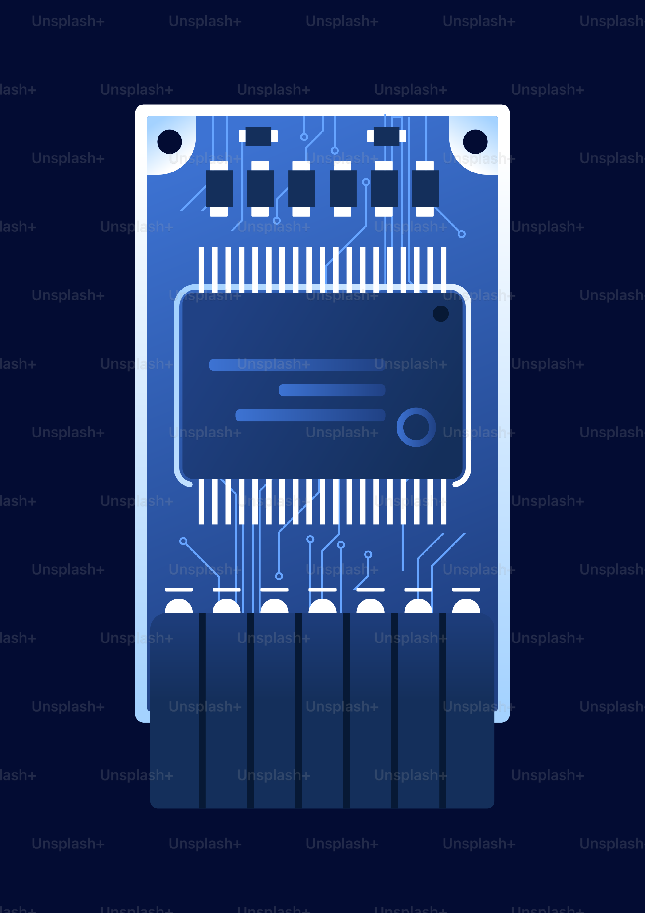 Blue circuit board with microchip and components