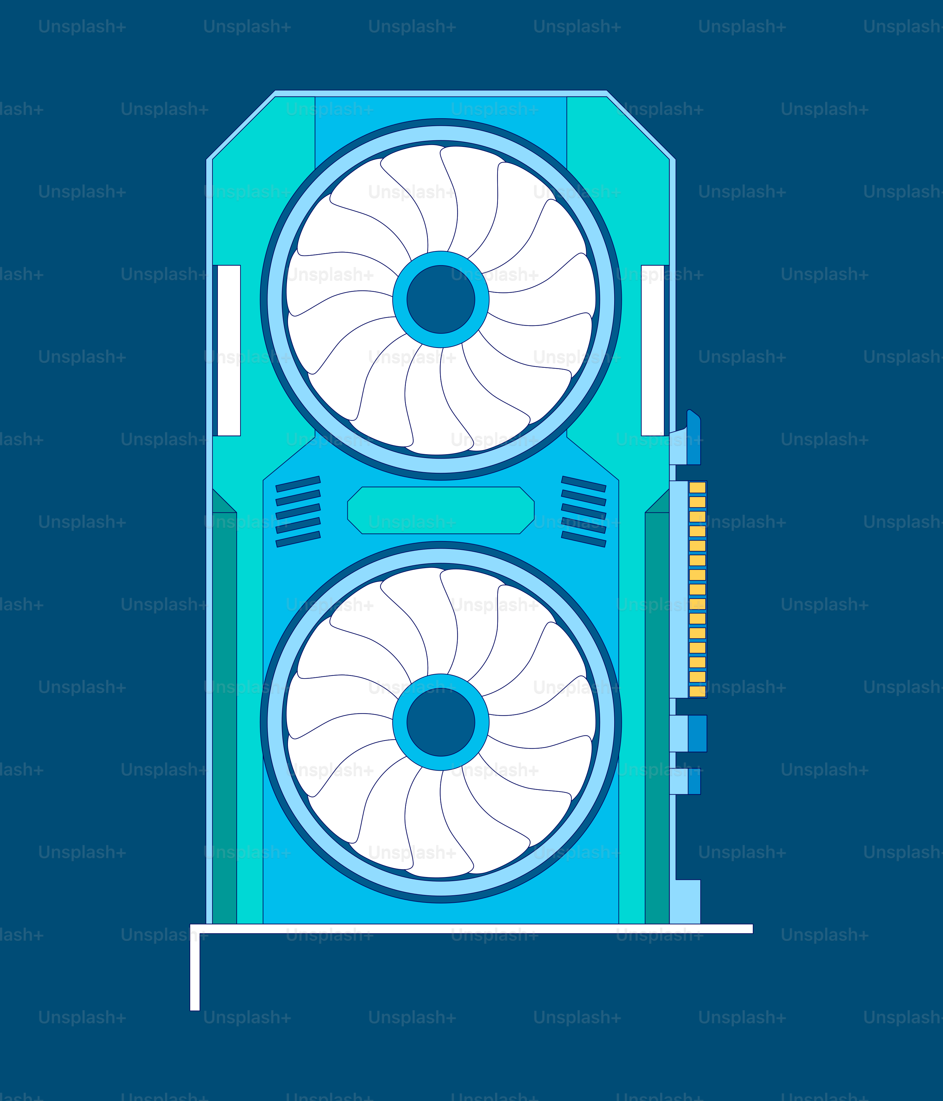 Uma placa de vídeo azul com dois ventiladores